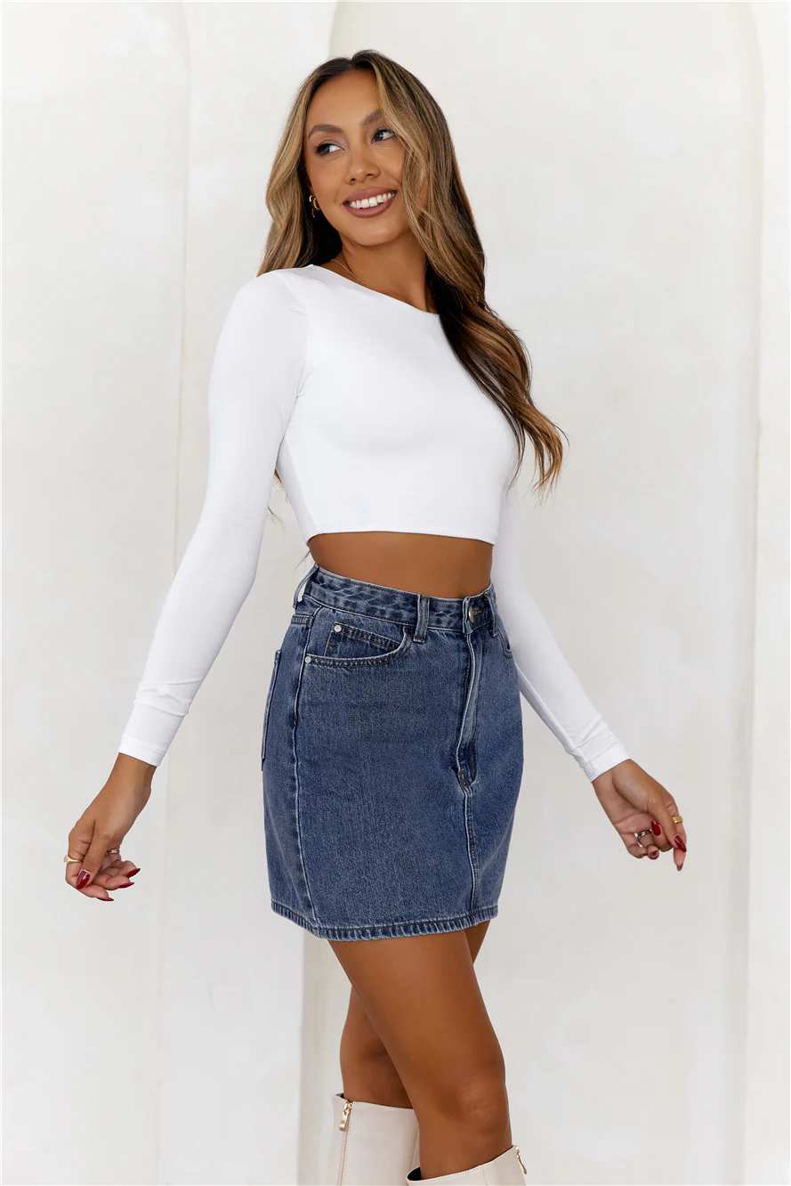 BASE Errands All Day Long Sleeve Crop Top White
