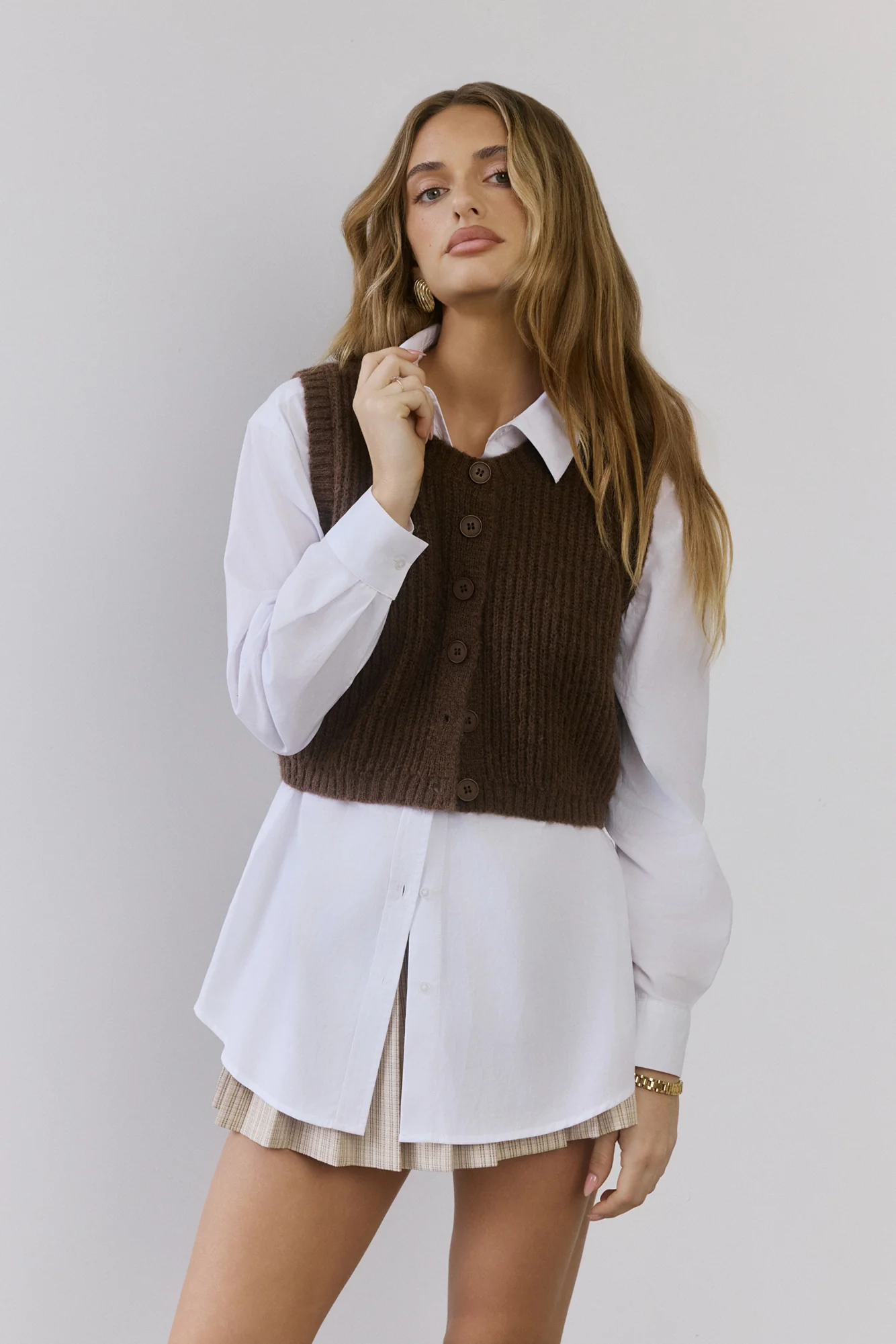 Cosy Cabin Knit Vest Brown