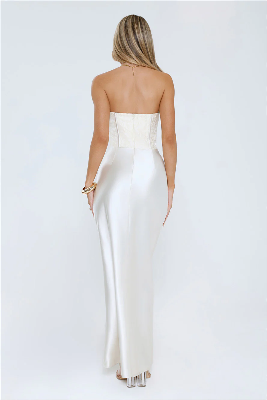 Dressed To Dazzle Strapless Satin Maxi Dress Ivory