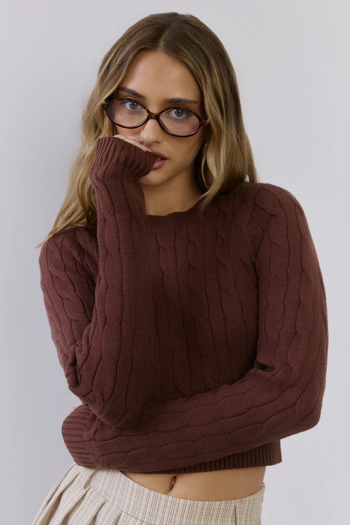 The Exclusive Cable Knit Sweater Brown