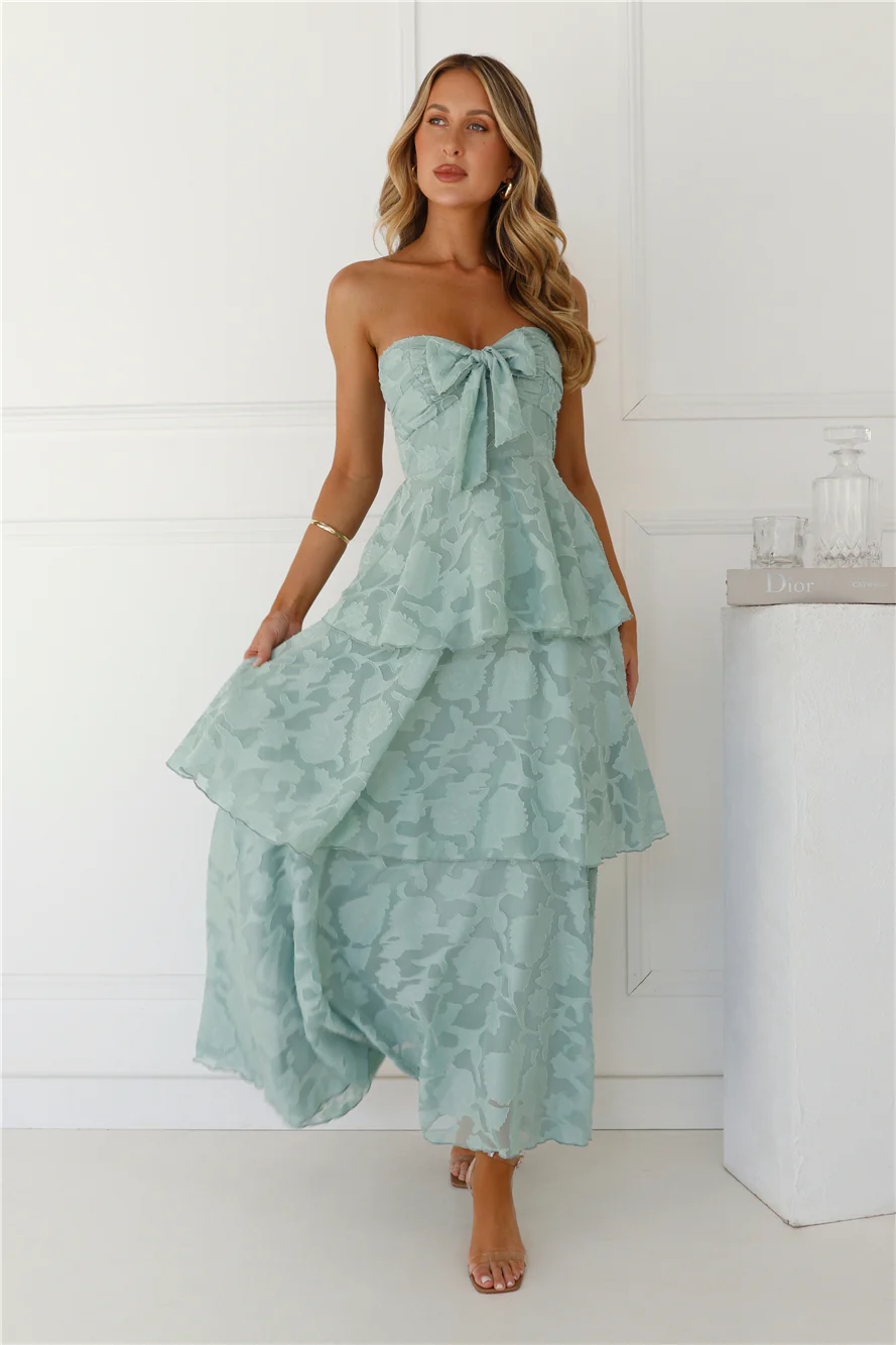 Whimsy In Wonderland Strapless Maxi Dress Sage