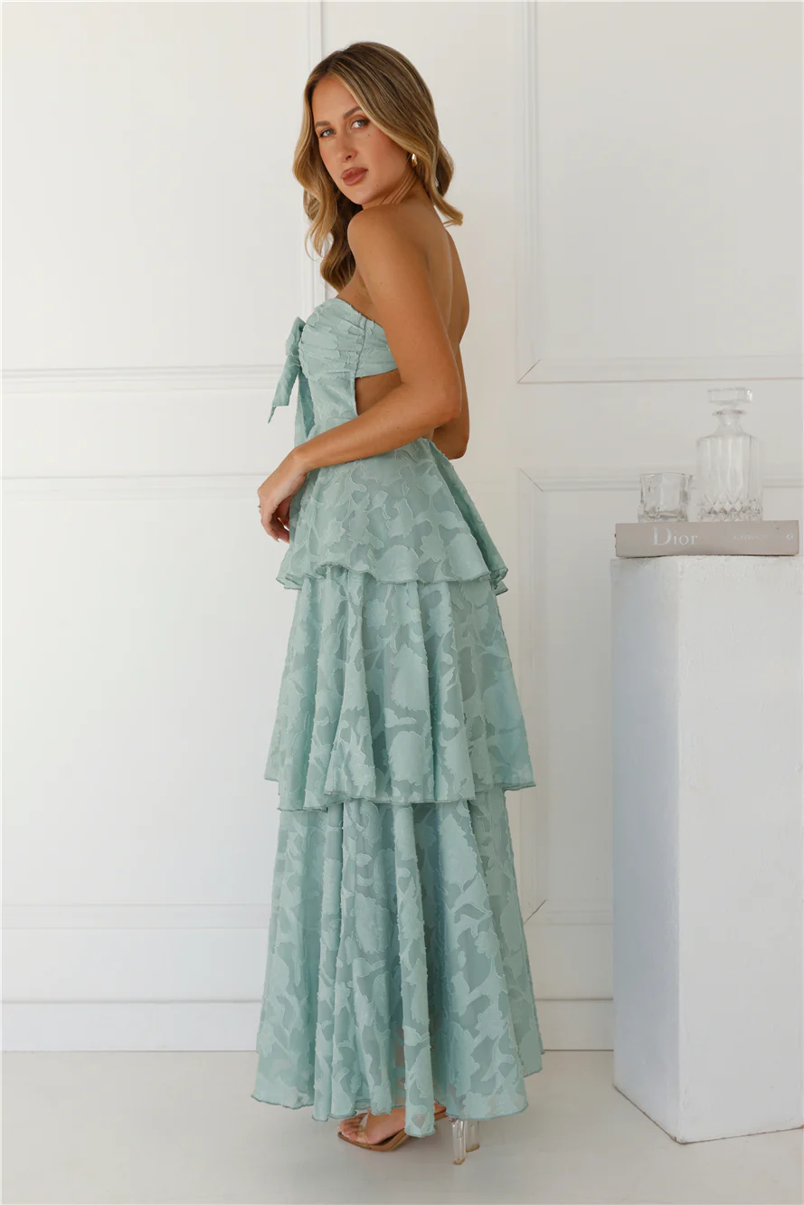Whimsy In Wonderland Strapless Maxi Dress Sage