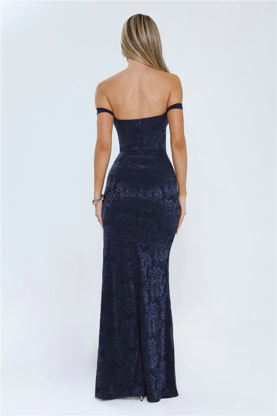 Night Bloom Off Shoulder Maxi Dress Navy