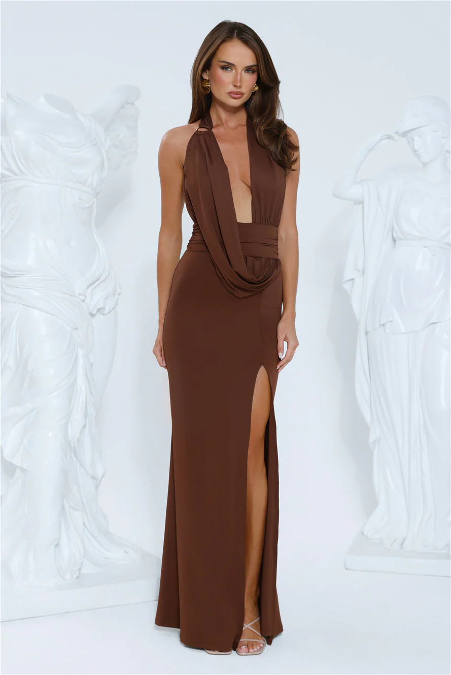 Sleek Statements Halter Maxi Dress Chocolate