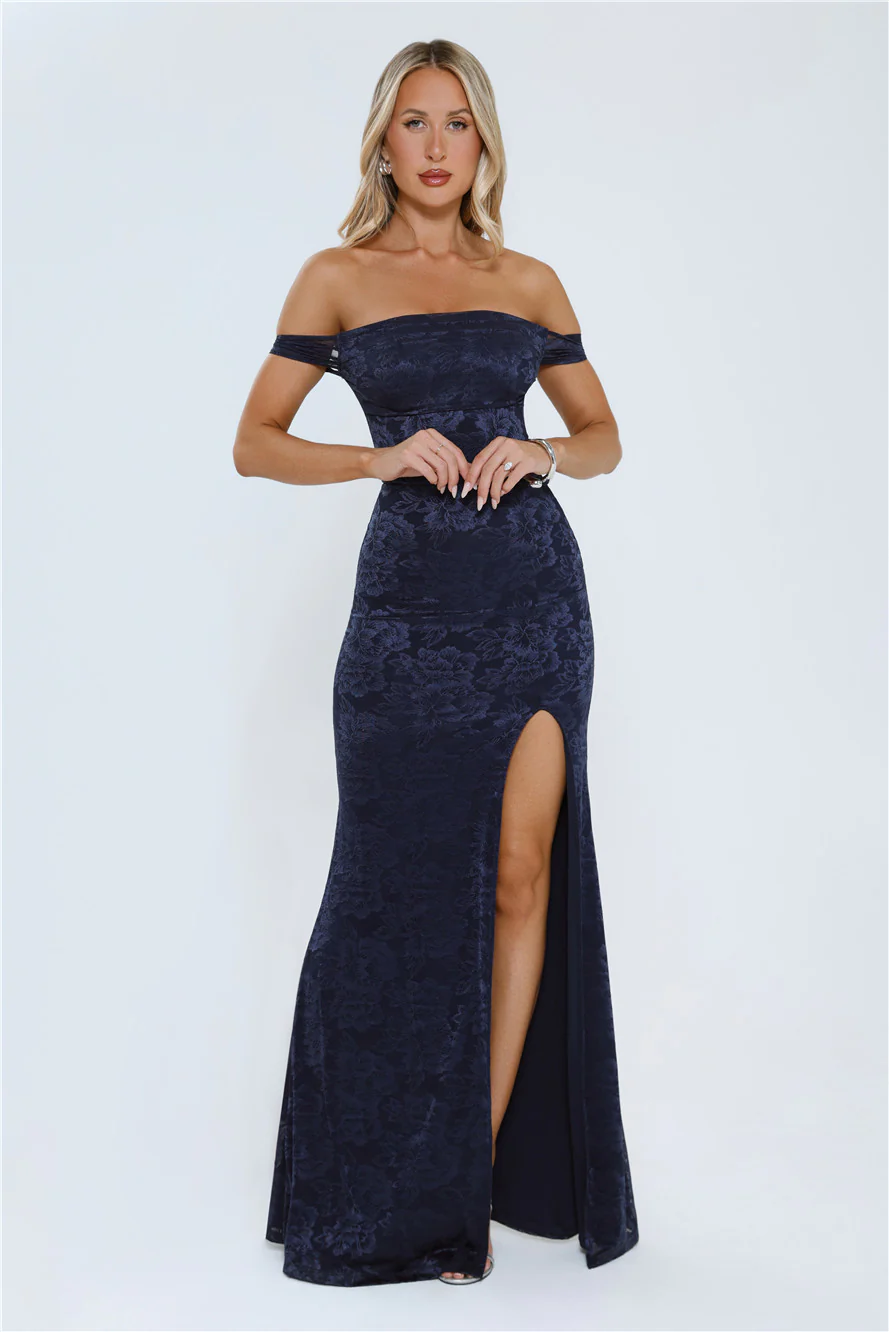 Night Bloom Off Shoulder Maxi Dress Navy