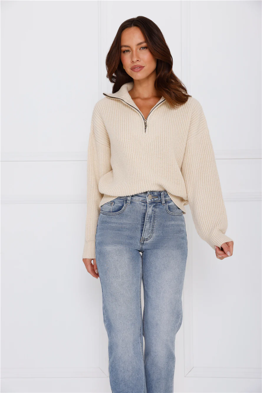 Snowfall Knitted Half Zip Sweater Cream