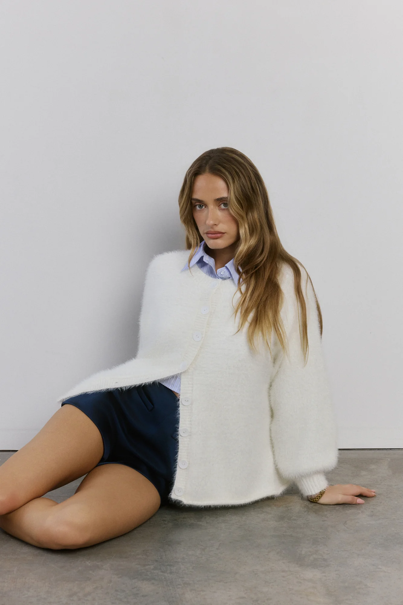 Crisp Snowfall Longline Fluffy Cardigan White