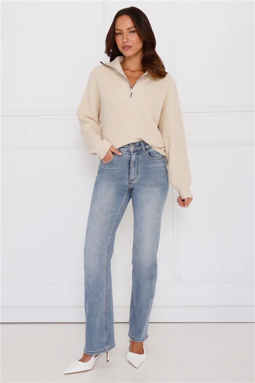 Snowfall Knitted Half Zip Sweater Cream