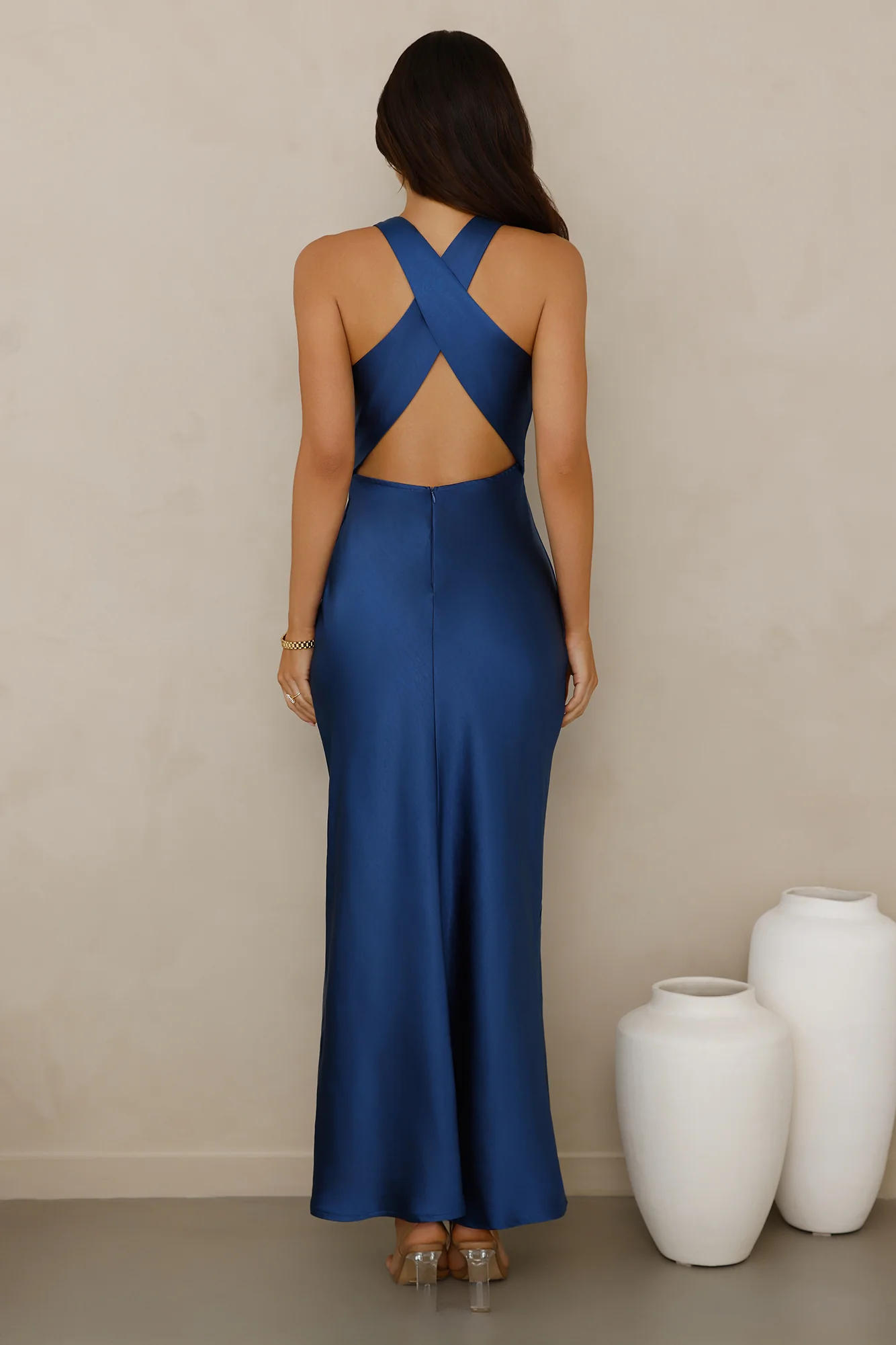 Eden Satin Maxi Dress Navy