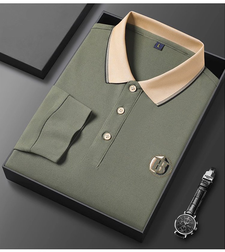 Solid color lapel polo shirt men's long sleeve T-shirt