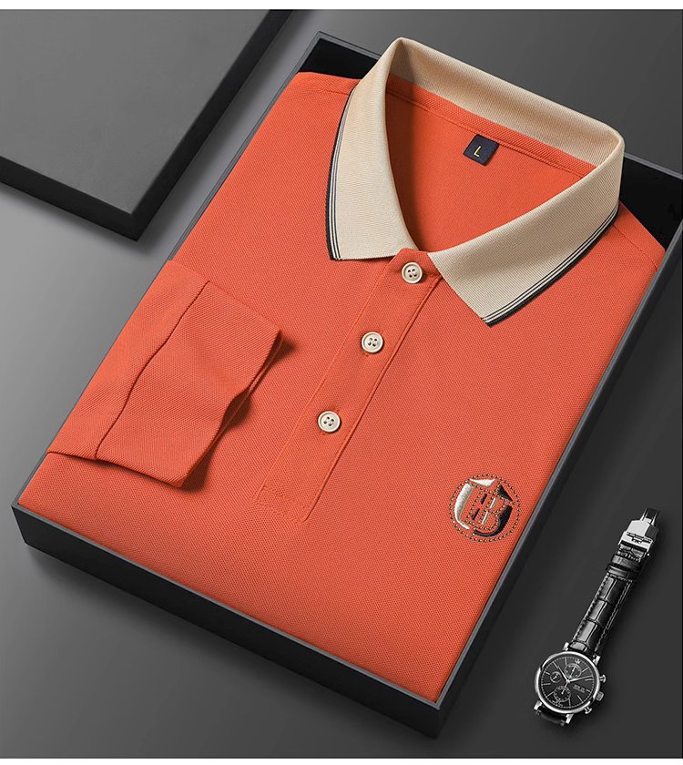 Solid color lapel polo shirt men's long sleeve T-shirt