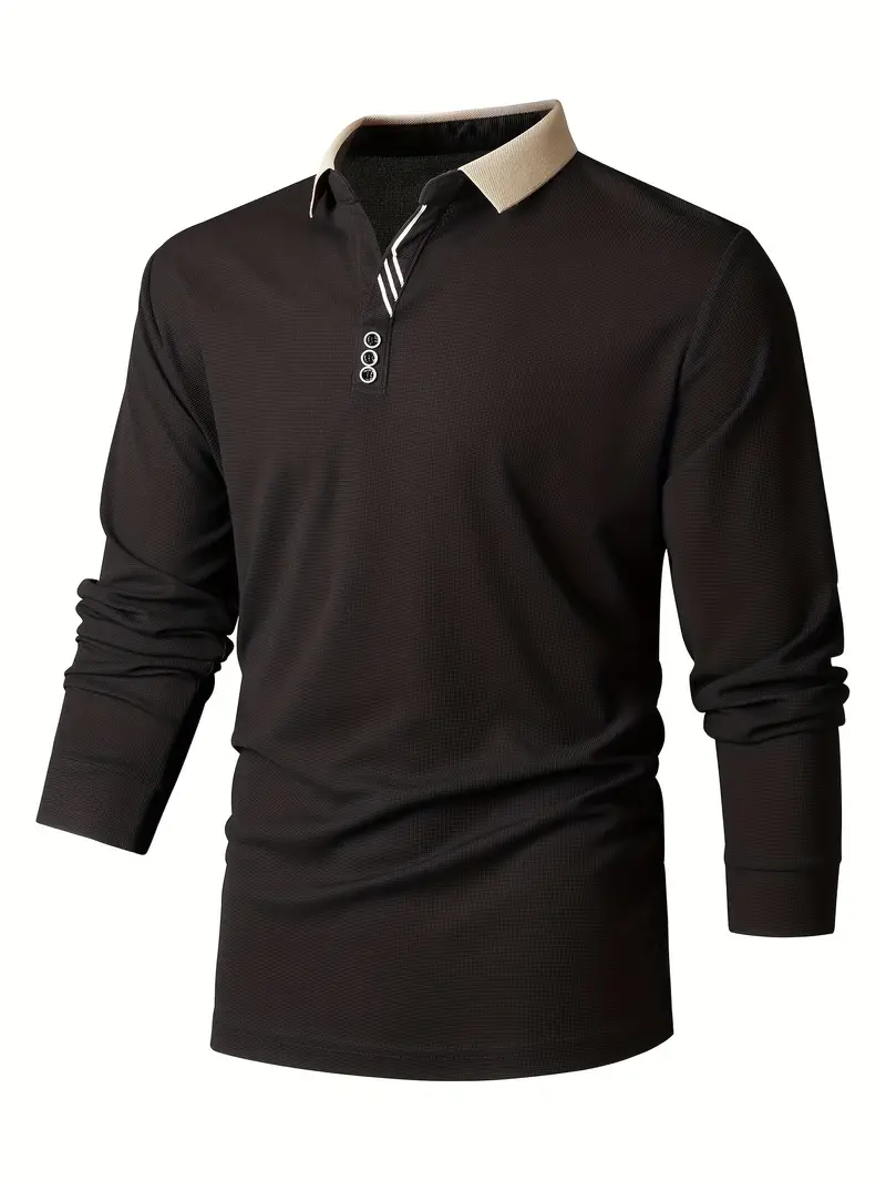 Retro Solid Men's Long Sleeve Shirt With Contrast Collar