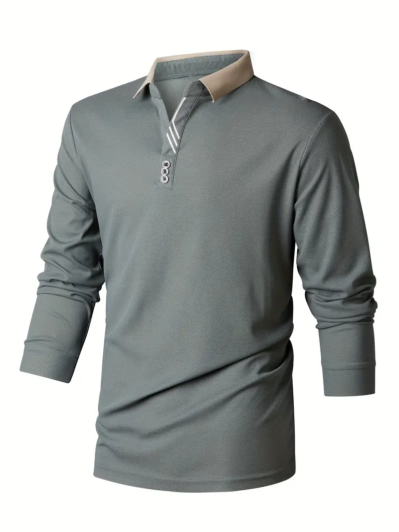 Retro Solid Men's Long Sleeve Shirt With Contrast Collar