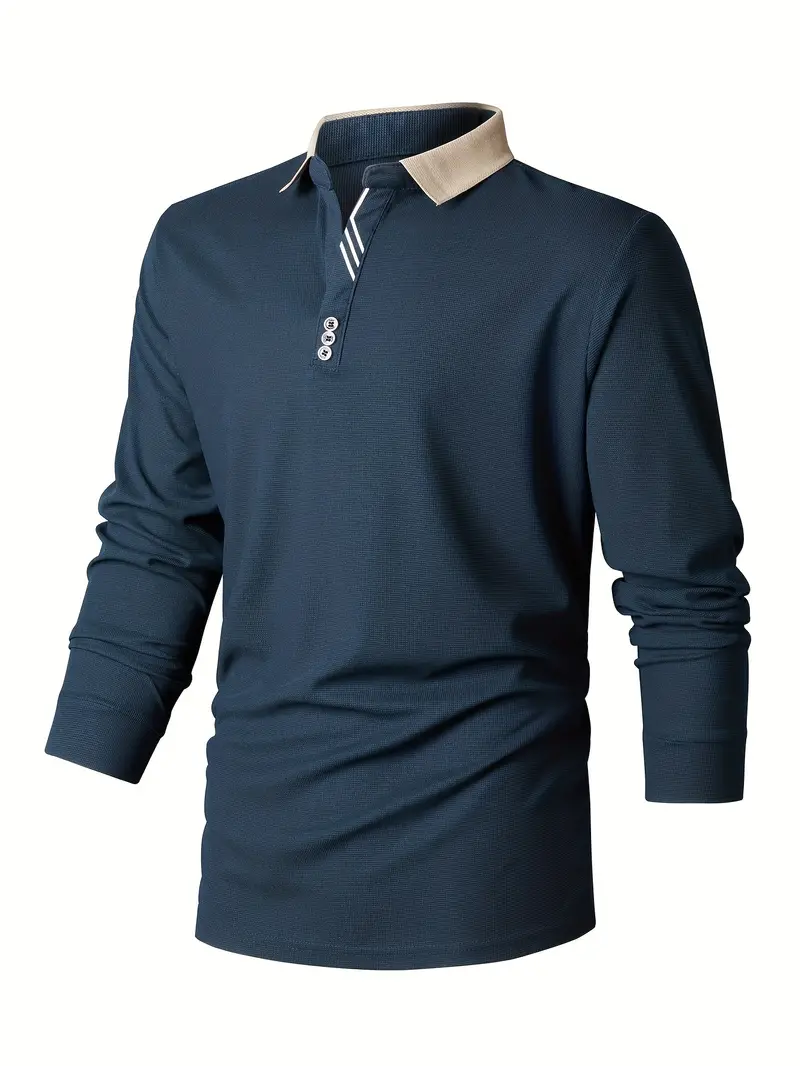 Retro Solid Men's Long Sleeve Shirt With Contrast Collar