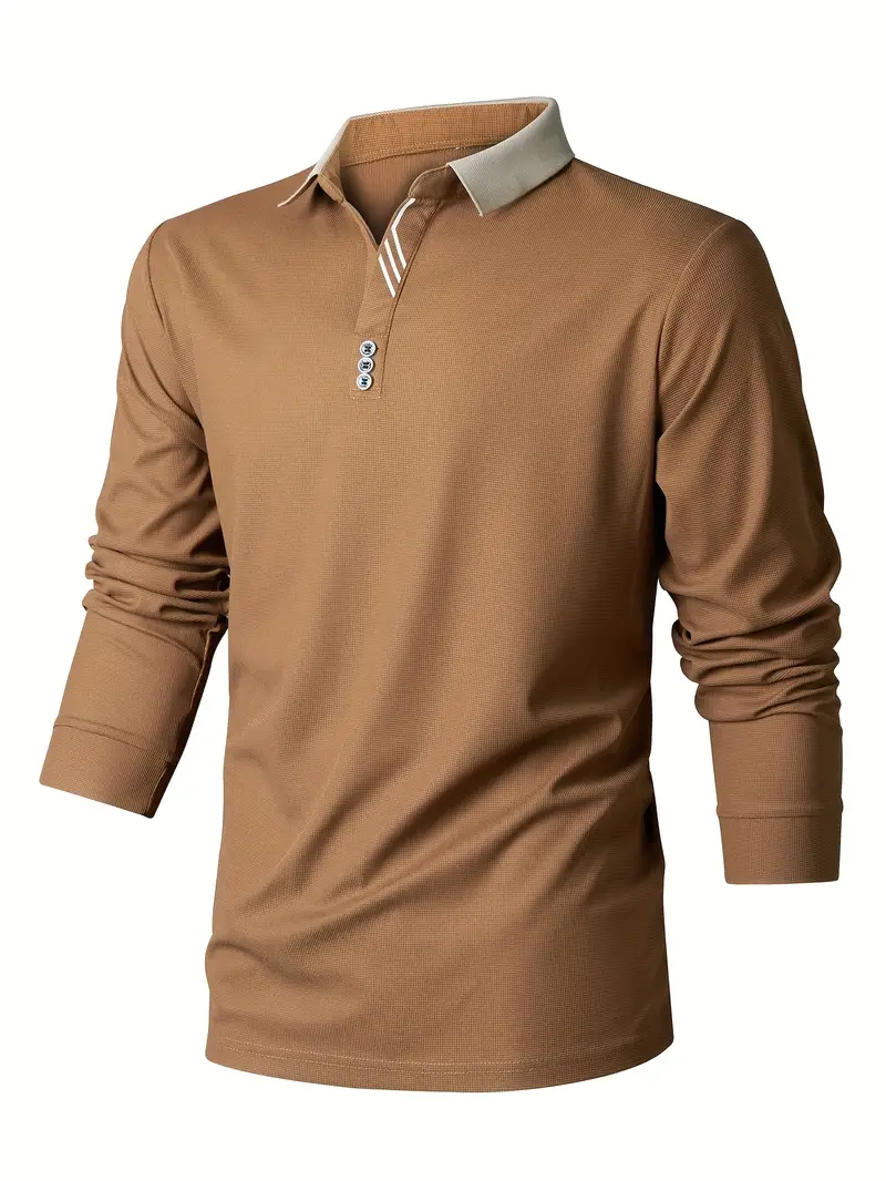 Retro Solid Men's Long Sleeve Shirt With Contrast Collar
