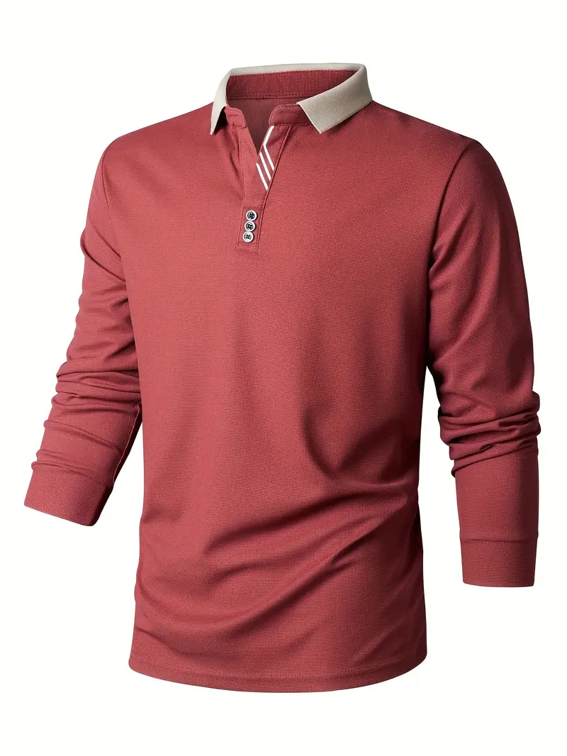 Retro Solid Men's Long Sleeve Shirt With Contrast Collar