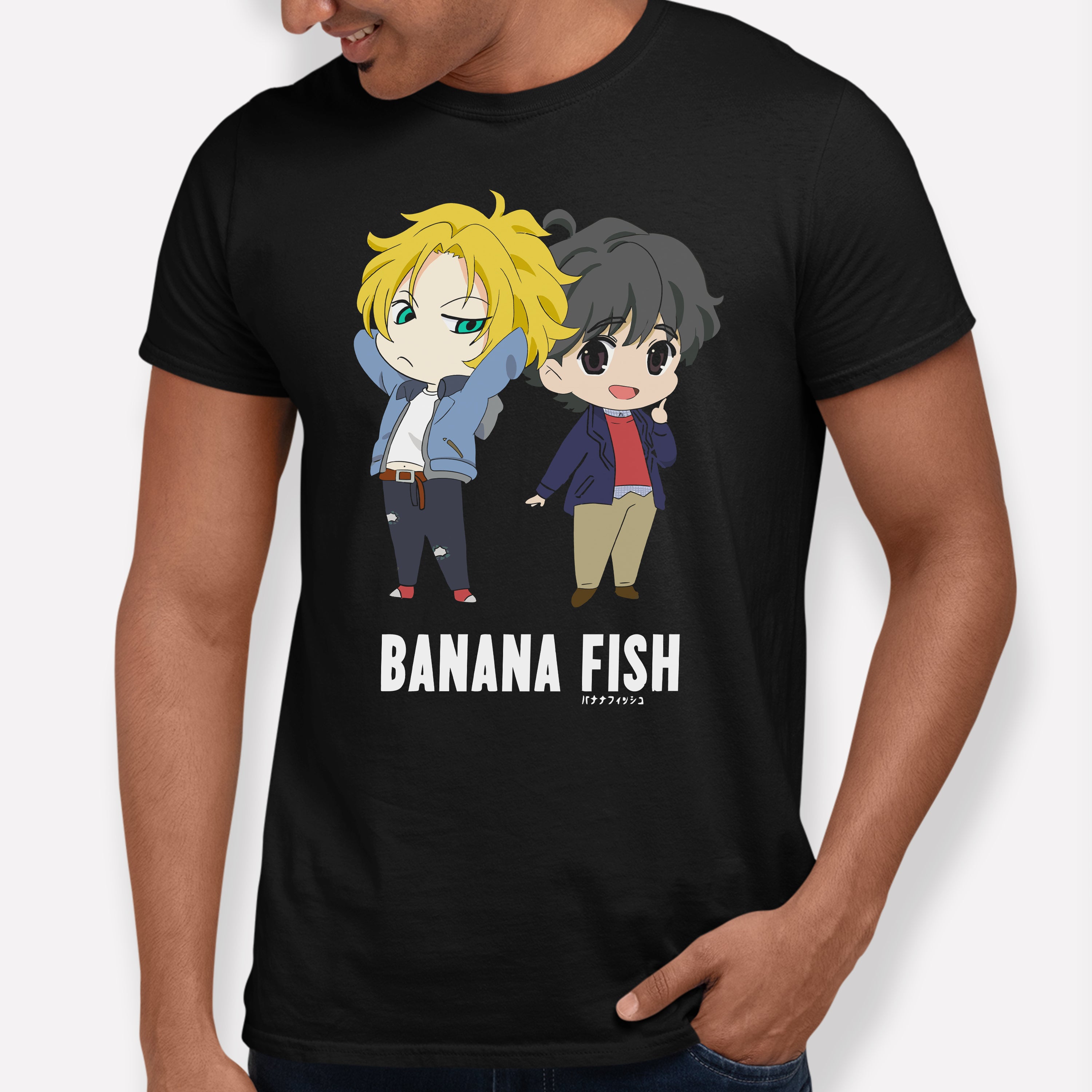 Camiseta Básica Eiji e Ash Chibi Banana Fish