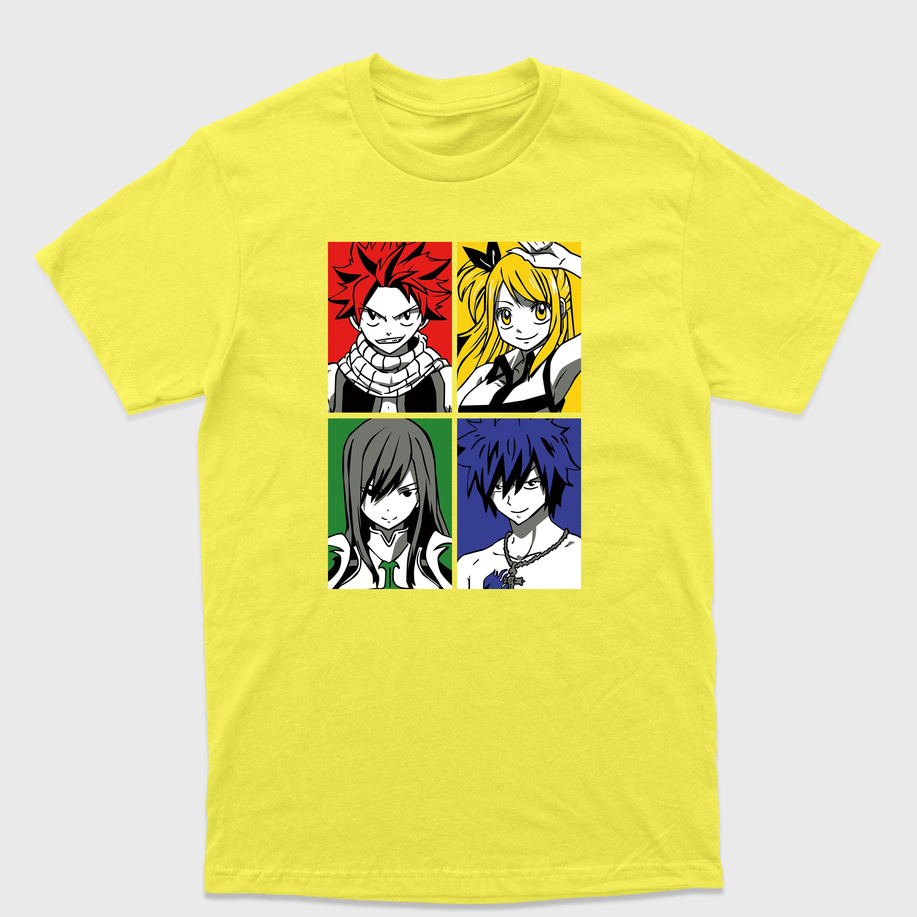 Camiseta Básica Erza Lucy Natsu e Gray Fairy Tail