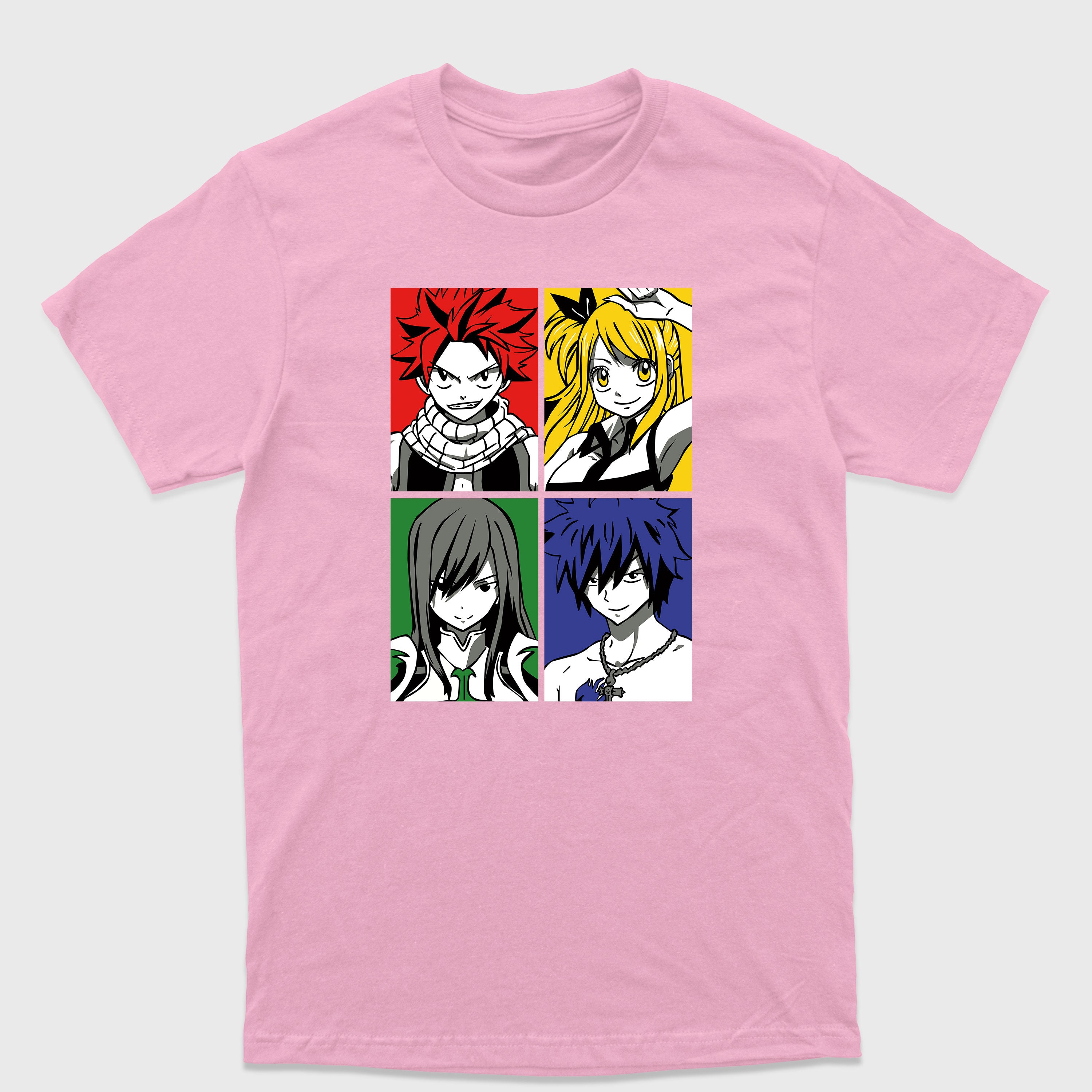 Camiseta Básica Erza Lucy Natsu e Gray Fairy Tail