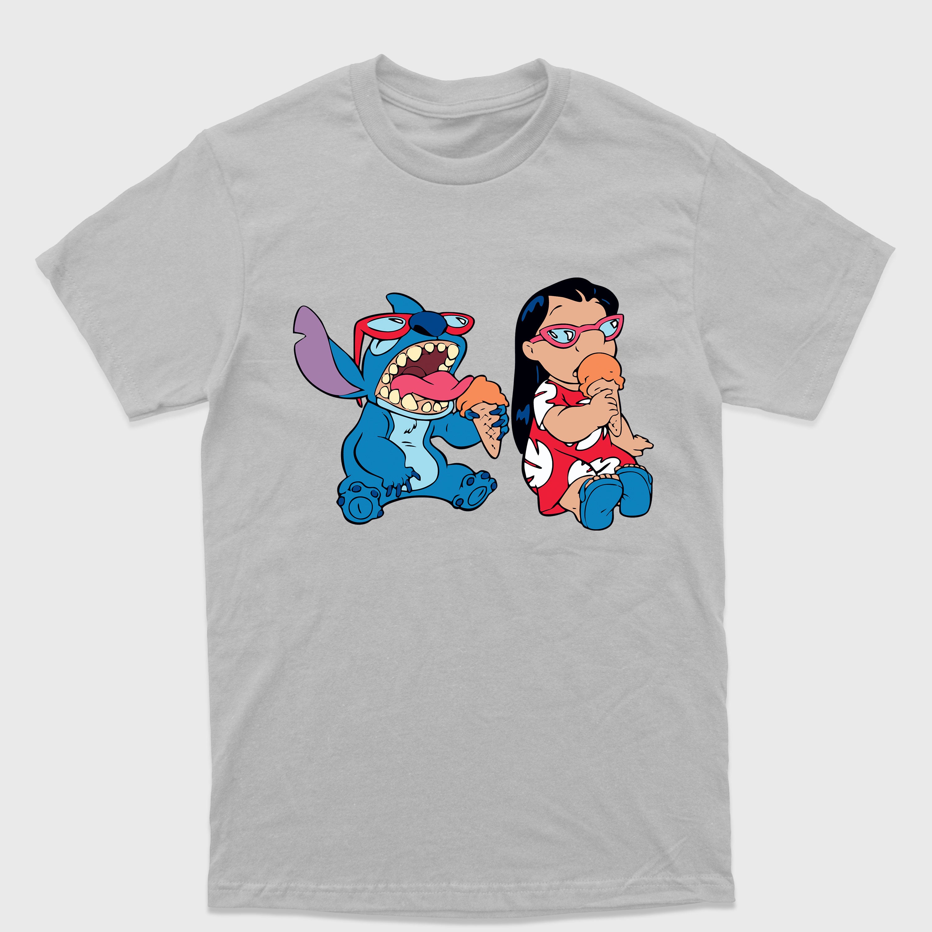 Camiseta Básica Lilo e Stitch Tomando Sorvete