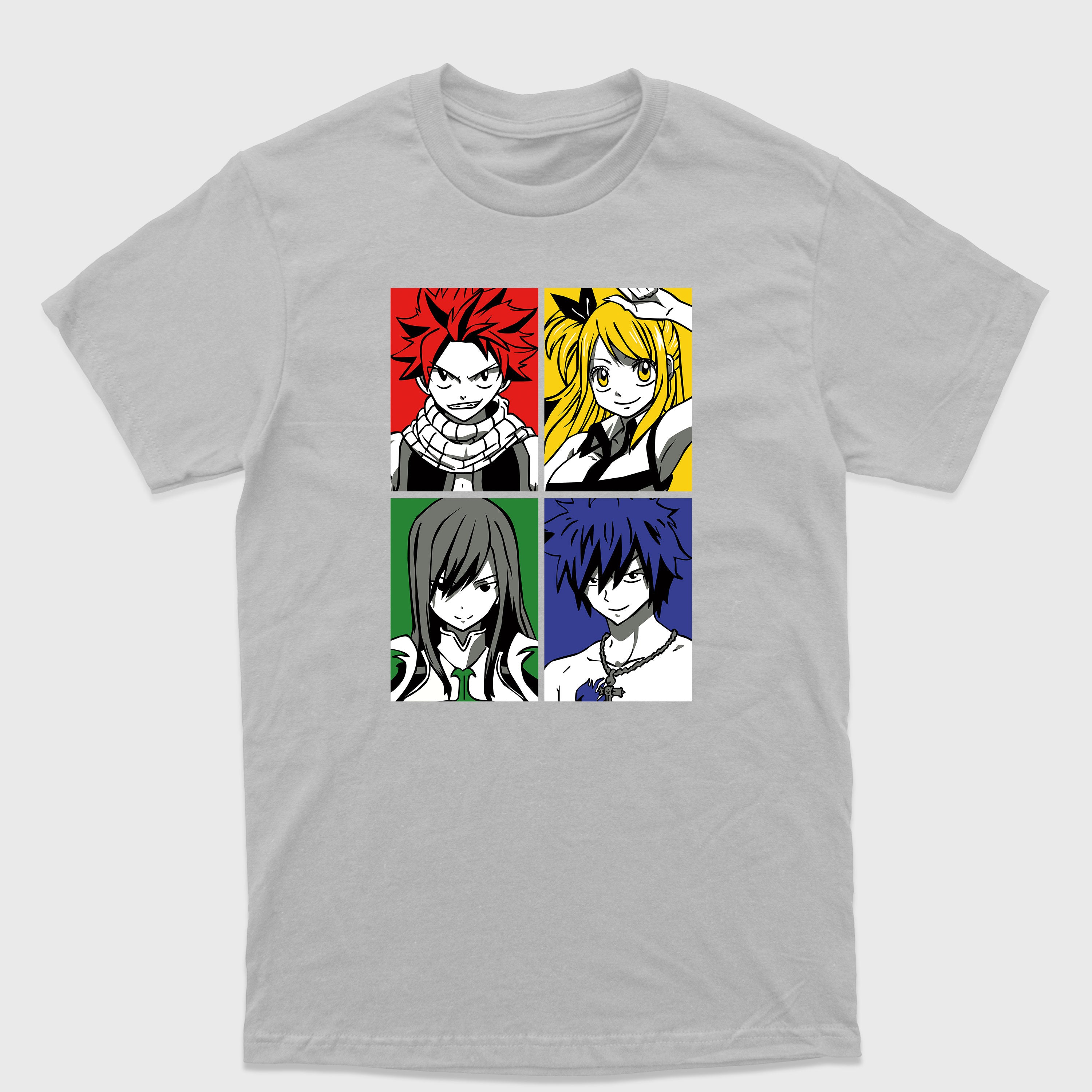 Camiseta Básica Erza Lucy Natsu e Gray Fairy Tail