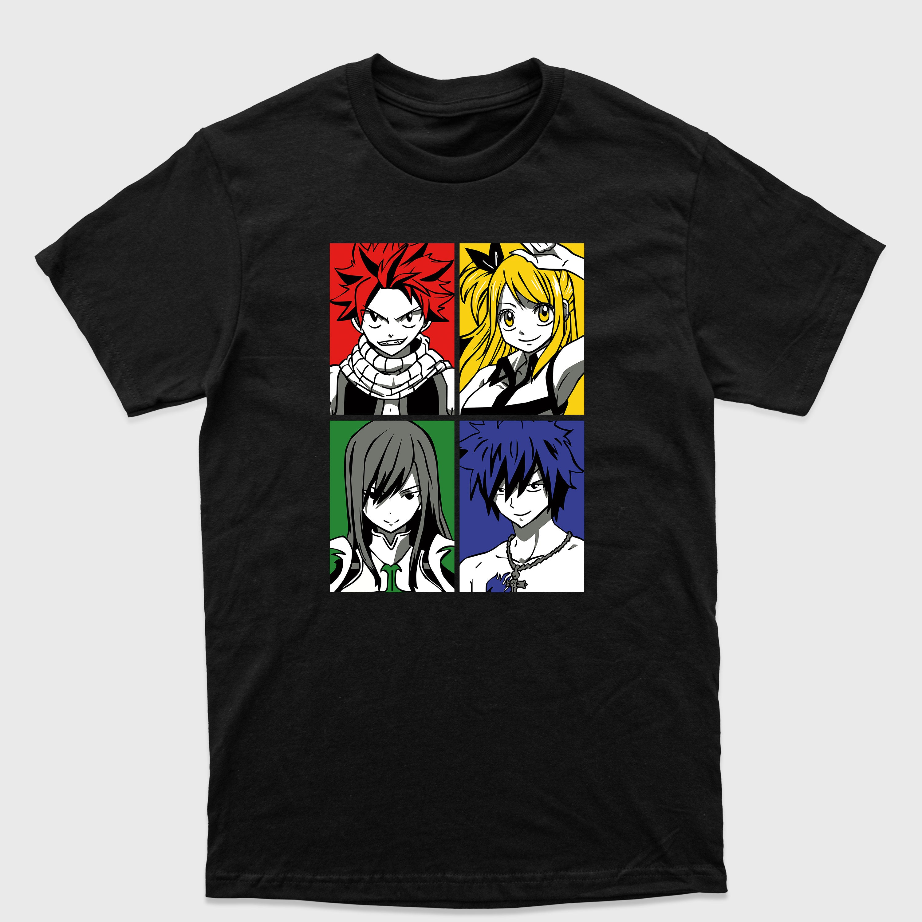 Camiseta Básica Erza Lucy Natsu e Gray Fairy Tail