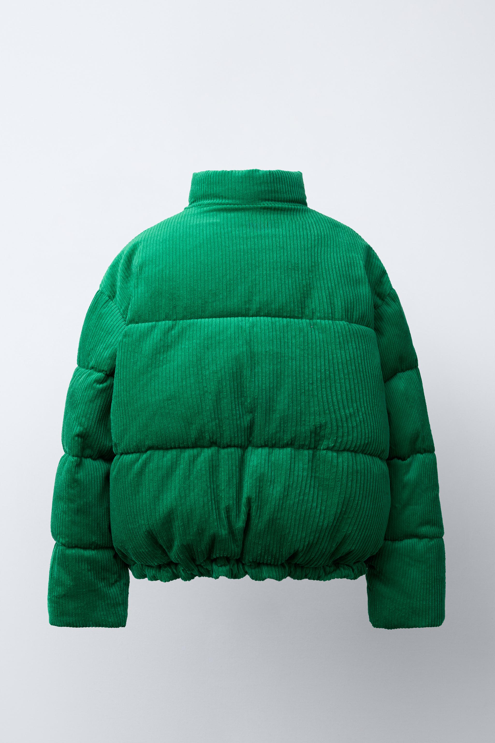 EMBROIDERED TEXT CORDUROY PUFFER JACKET