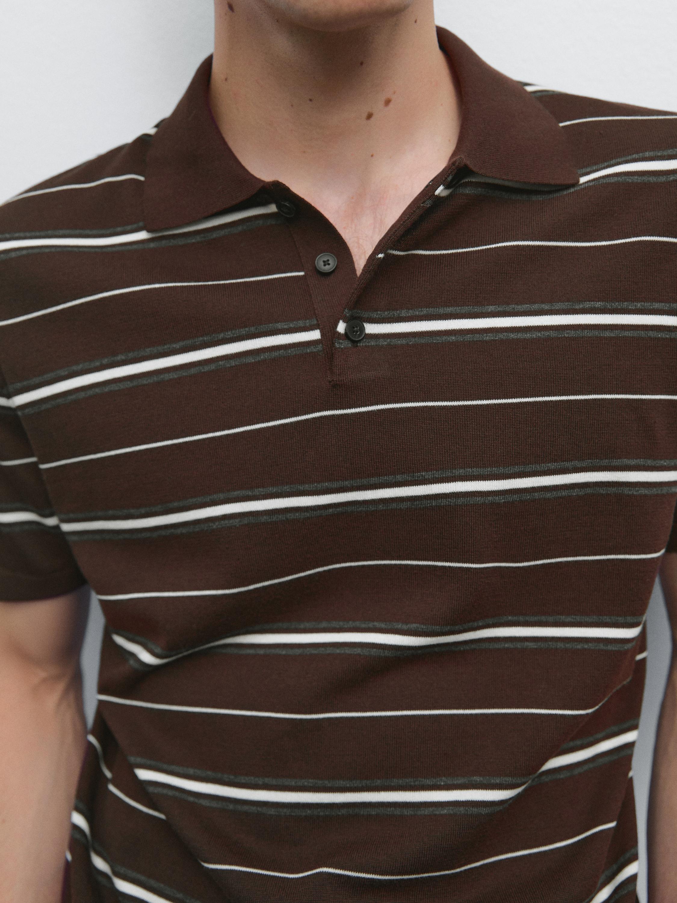 100% cotton striped knit polo shirt
