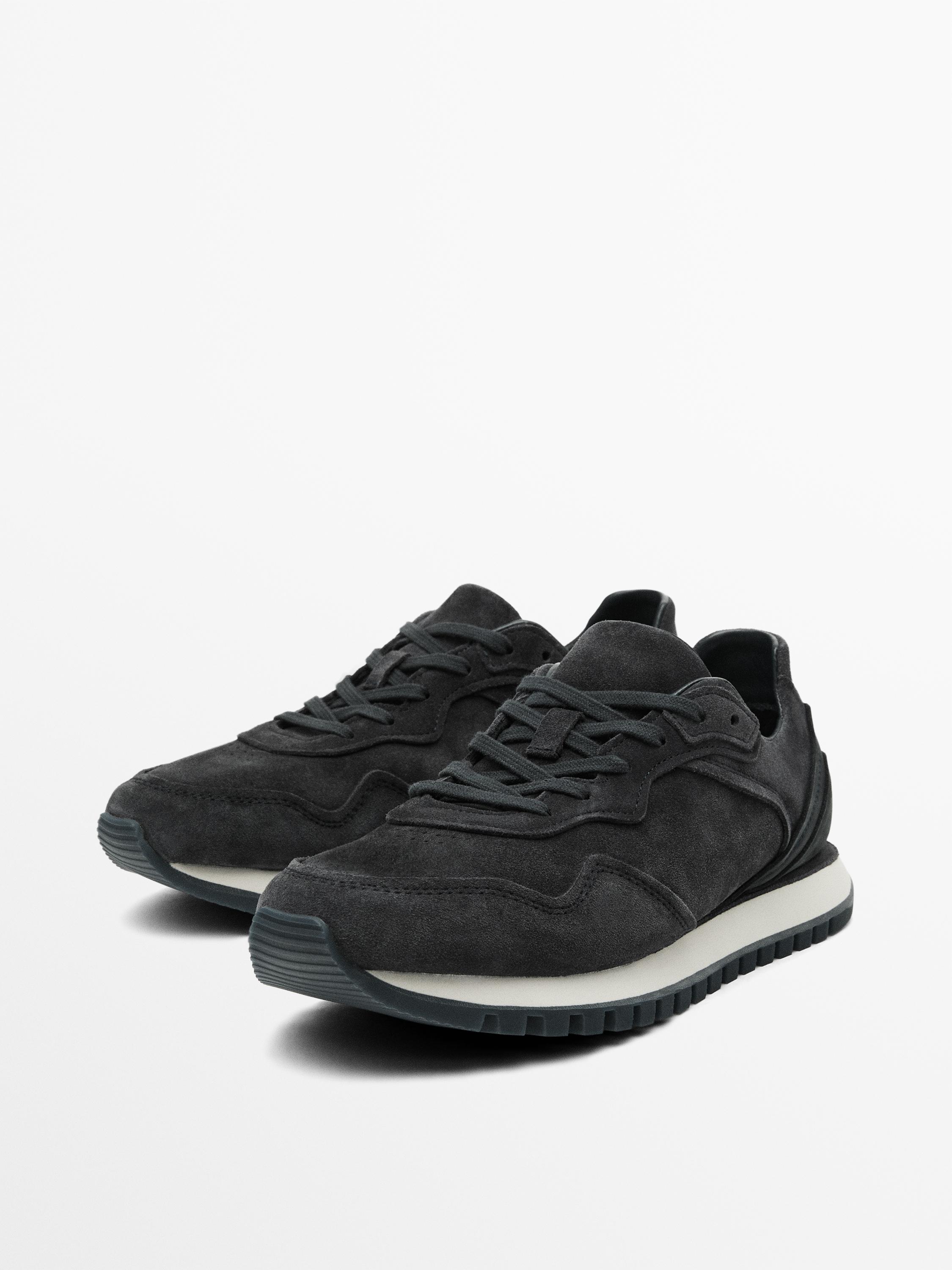 Blue split leather trainers