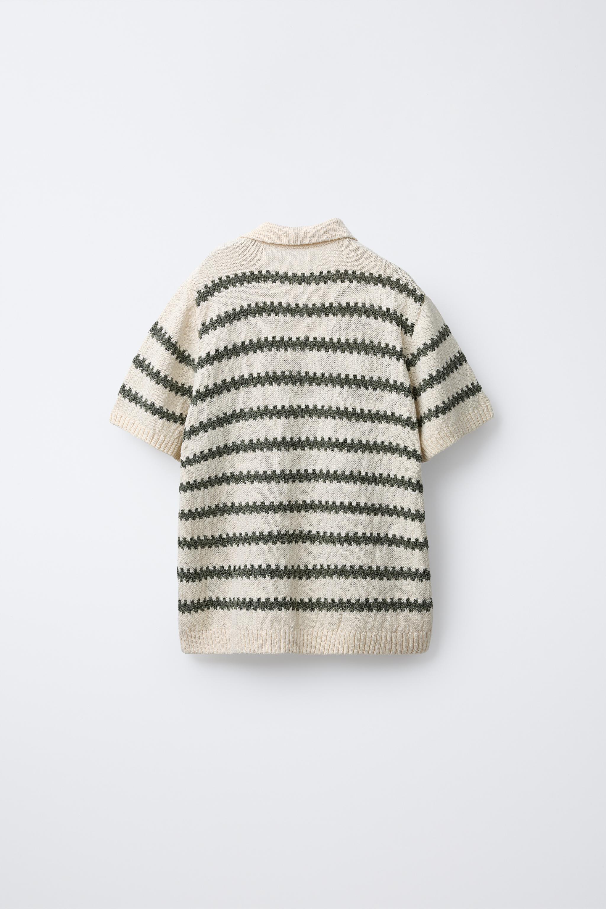 STRIPED CROCHET KNIT POLO SHIRT