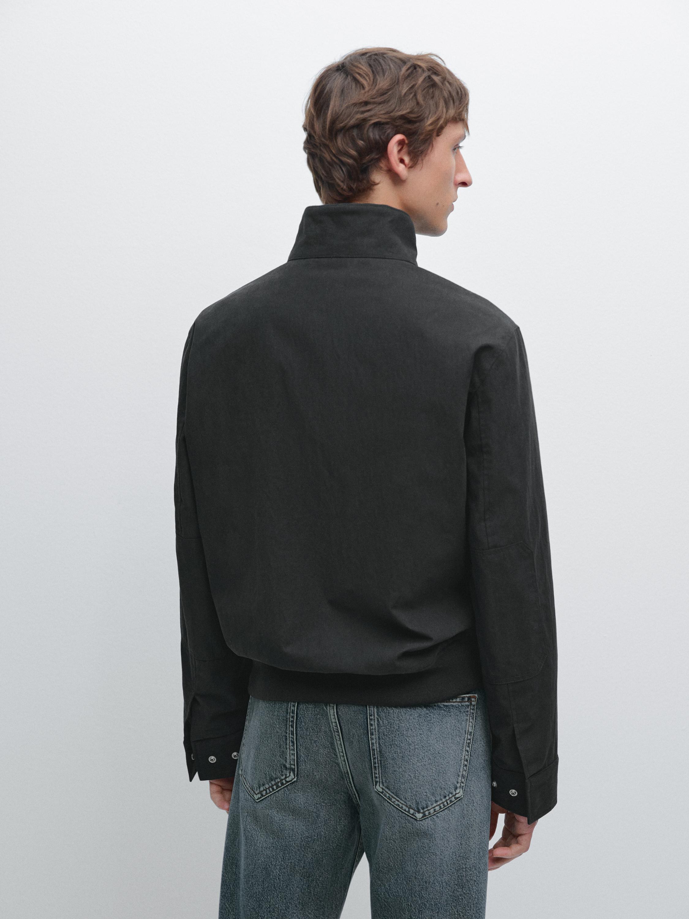 Peach-effect jacket with elbow patch details