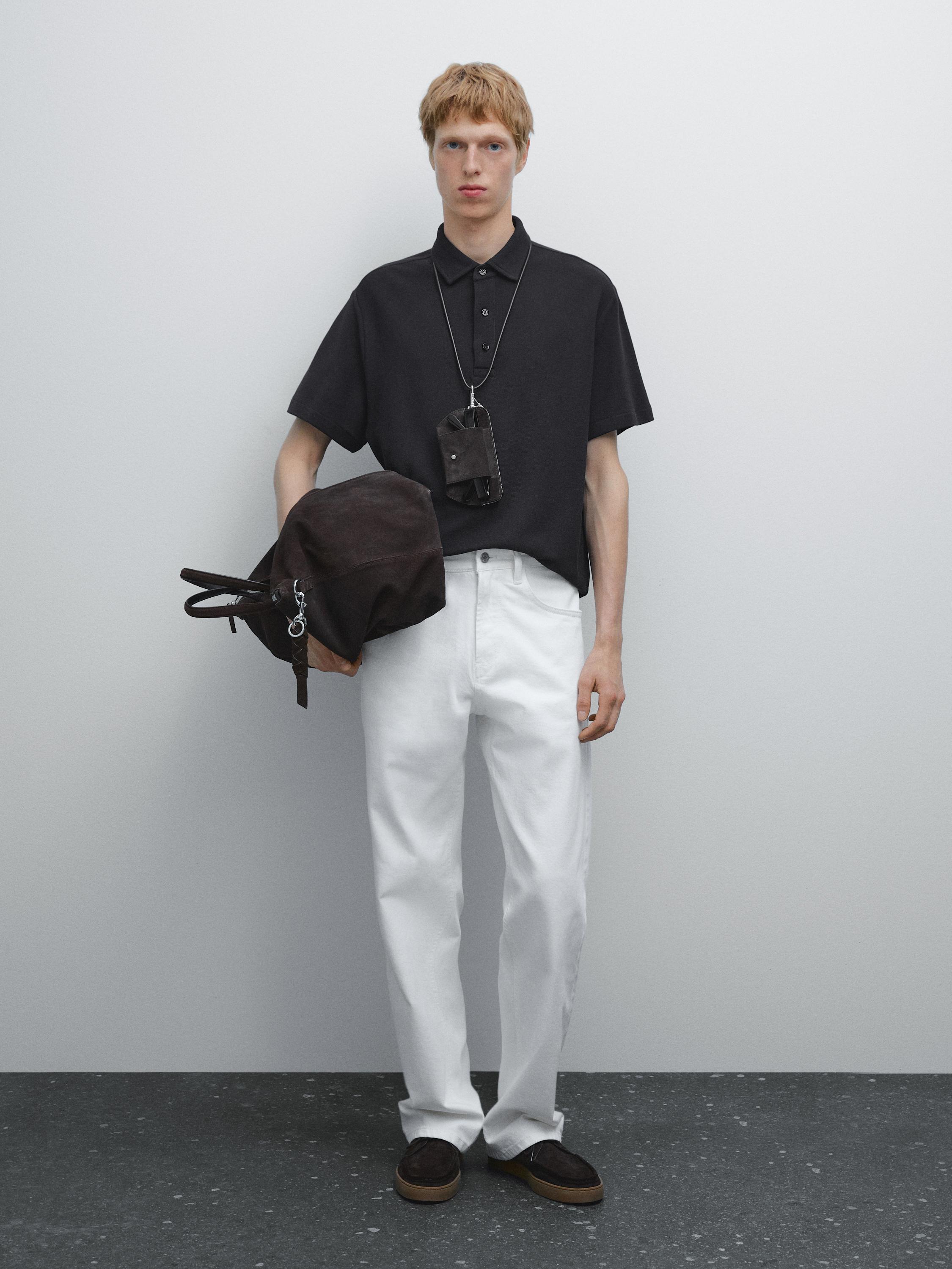 Textured short sleeve polo shirt