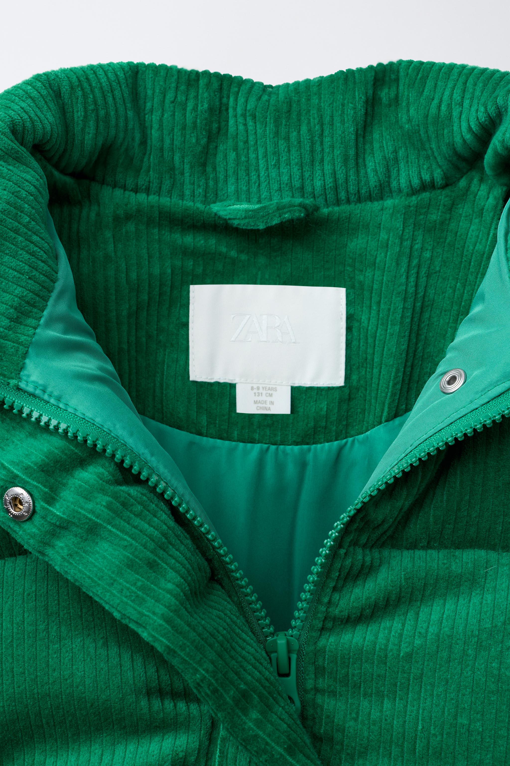 EMBROIDERED TEXT CORDUROY PUFFER JACKET