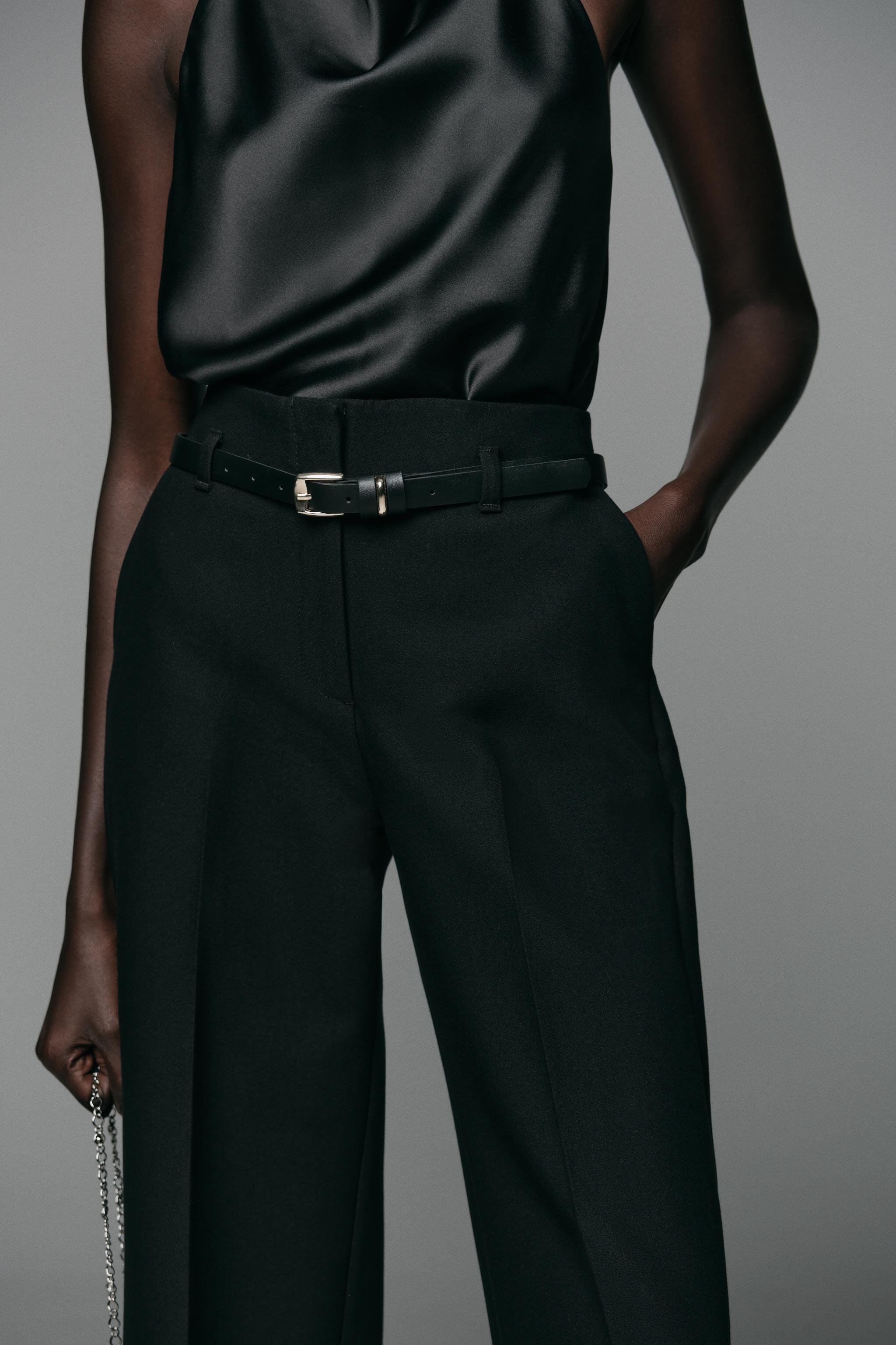 BELTED CUFFED HEM PANTS