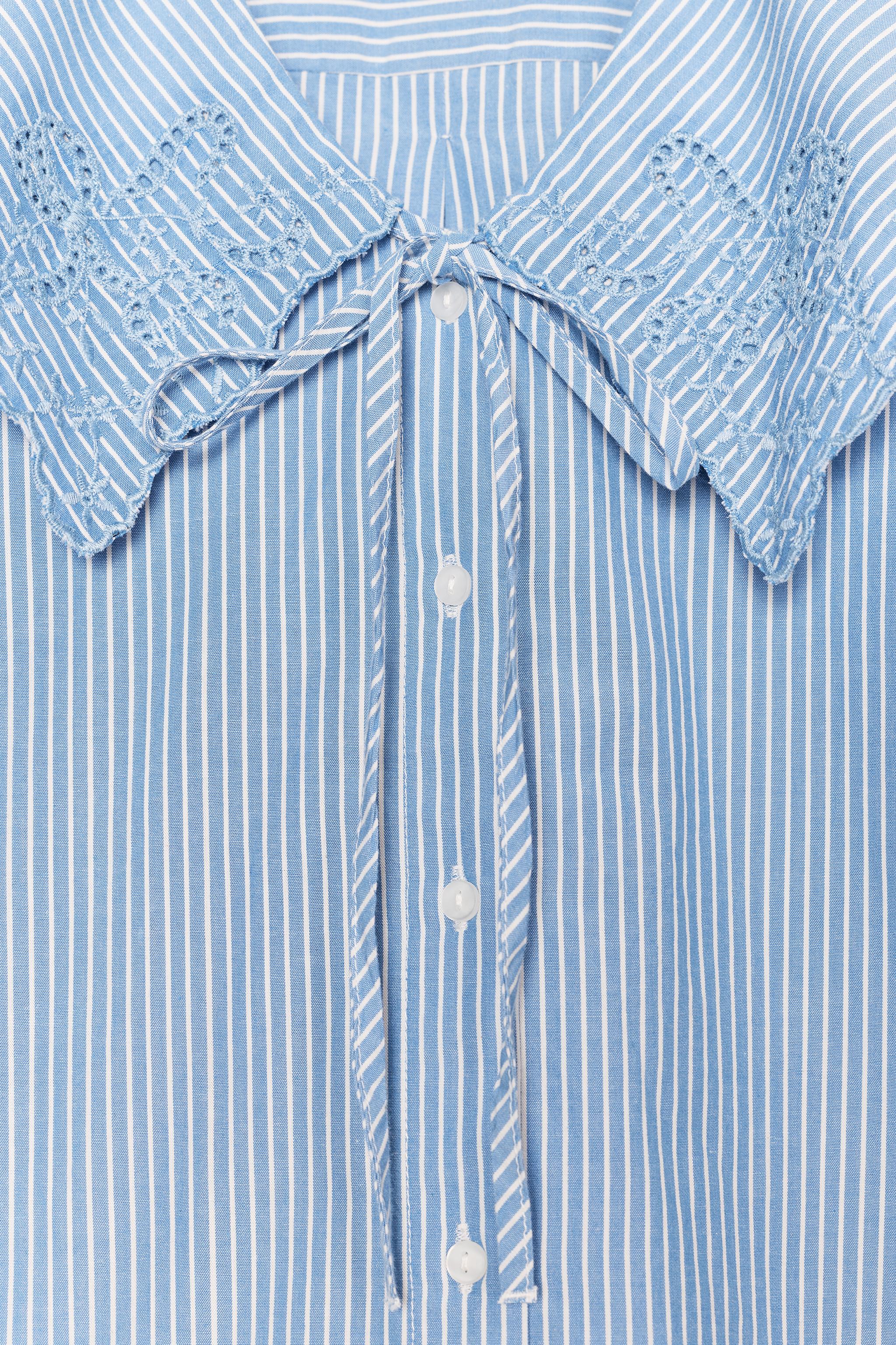 EMBROIDERED STRIPED PETER PAN COLLAR SHIRT
