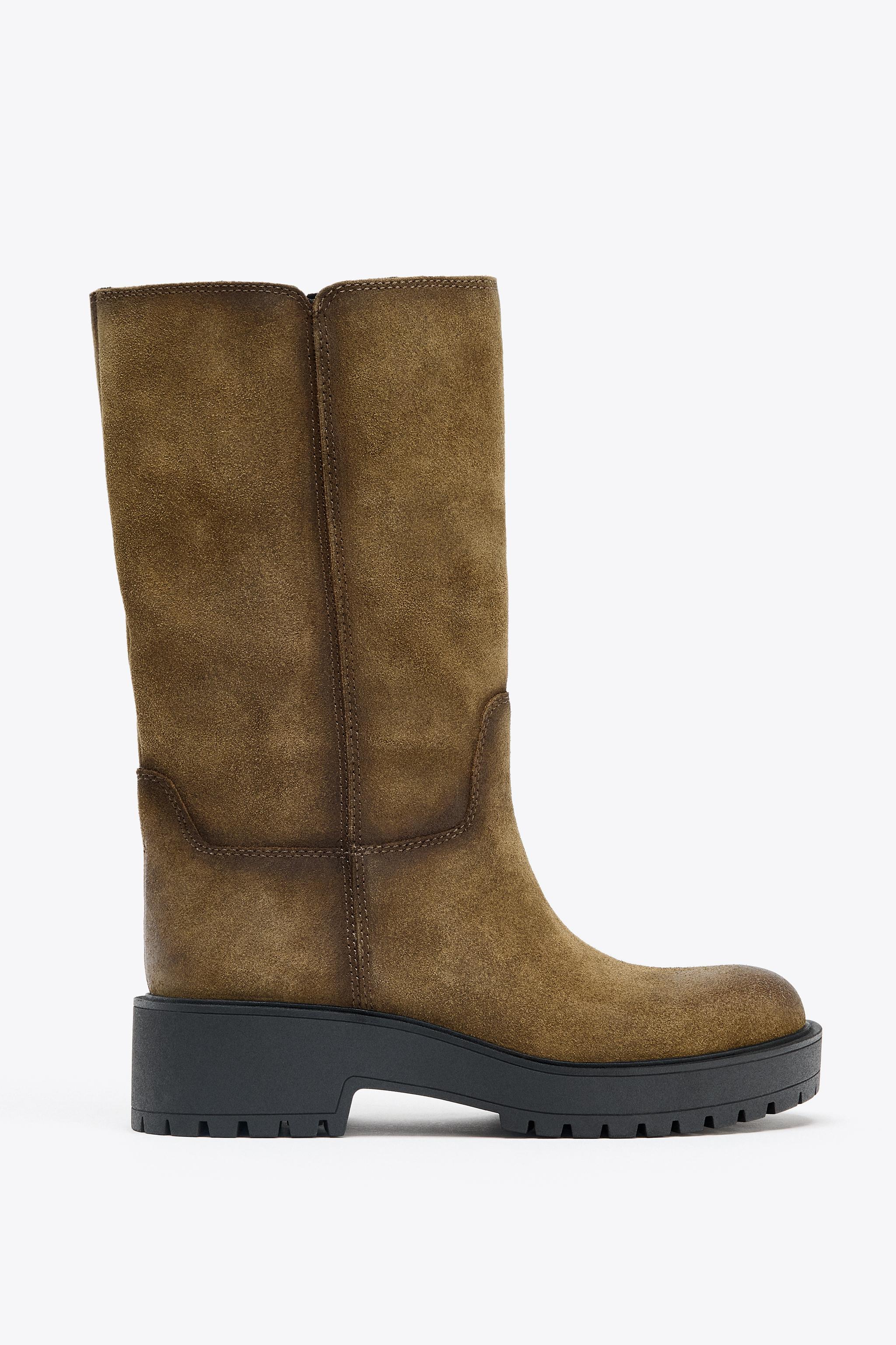 DISTRESSED EFFECT SPLIT LEATHER ANKLE BOOTS