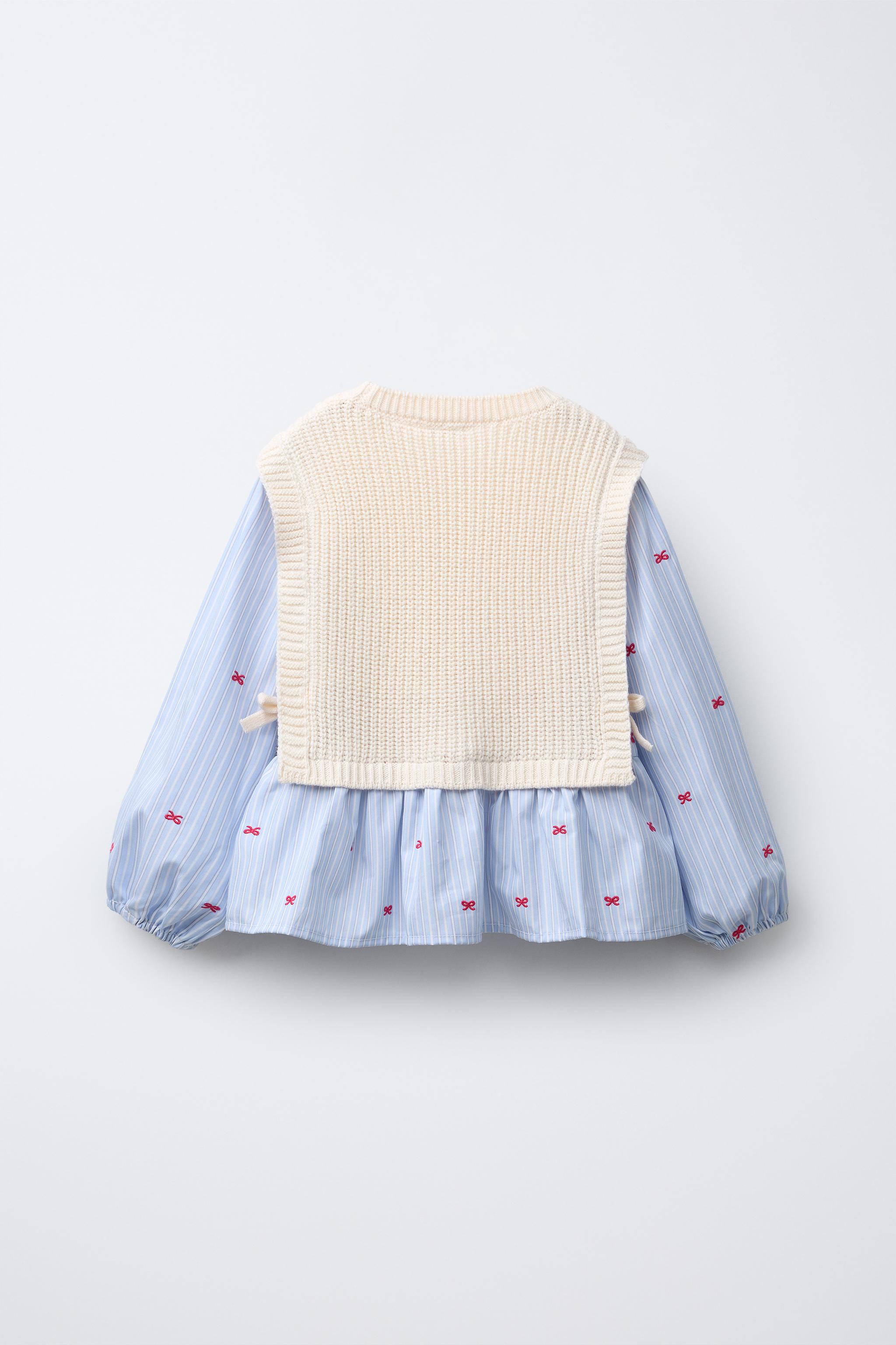 BOW EMBROIDERY SHIRT WITH KNIT VEST
