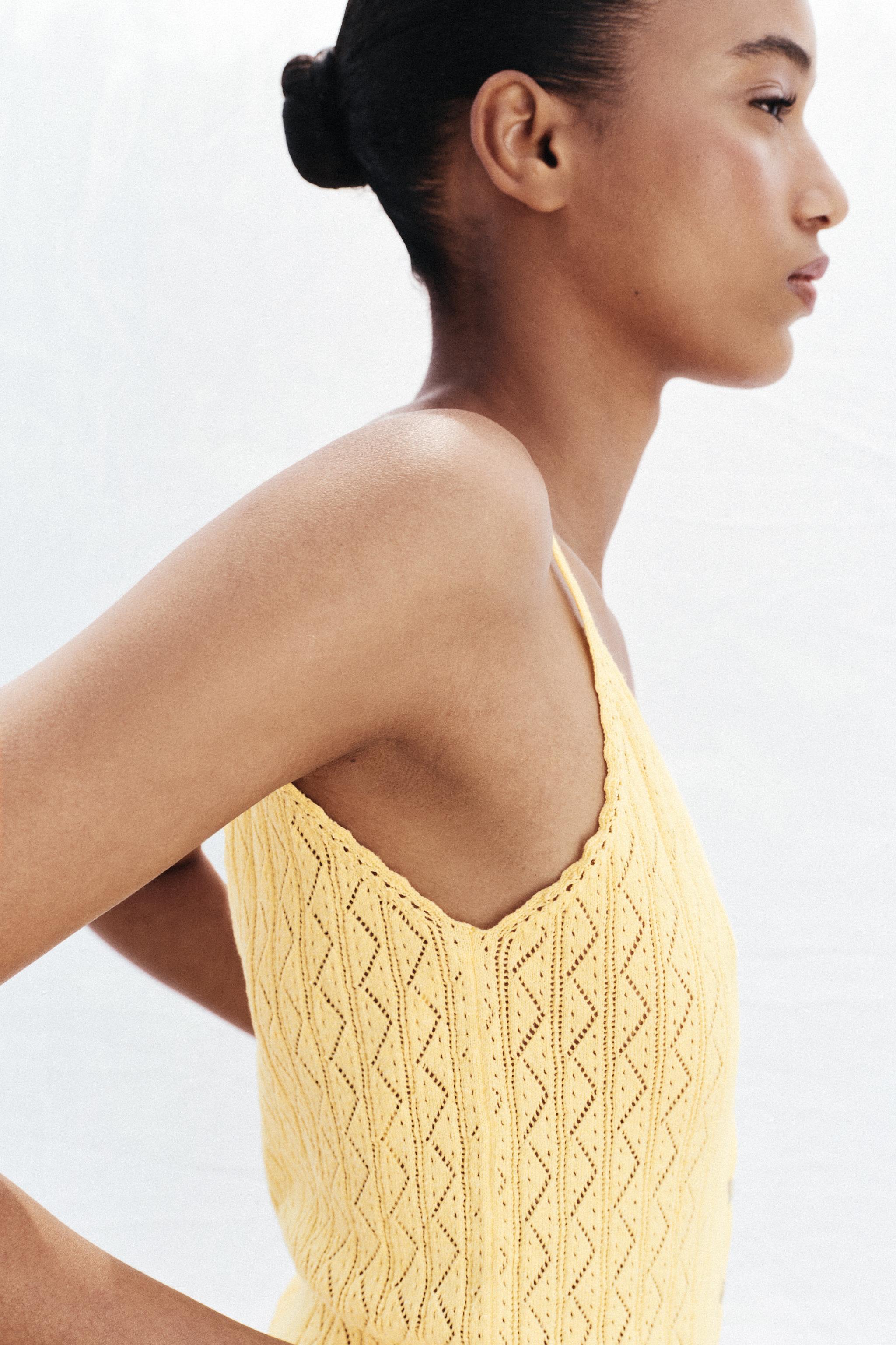 POINTELLE KNIT RUFFLED TOP