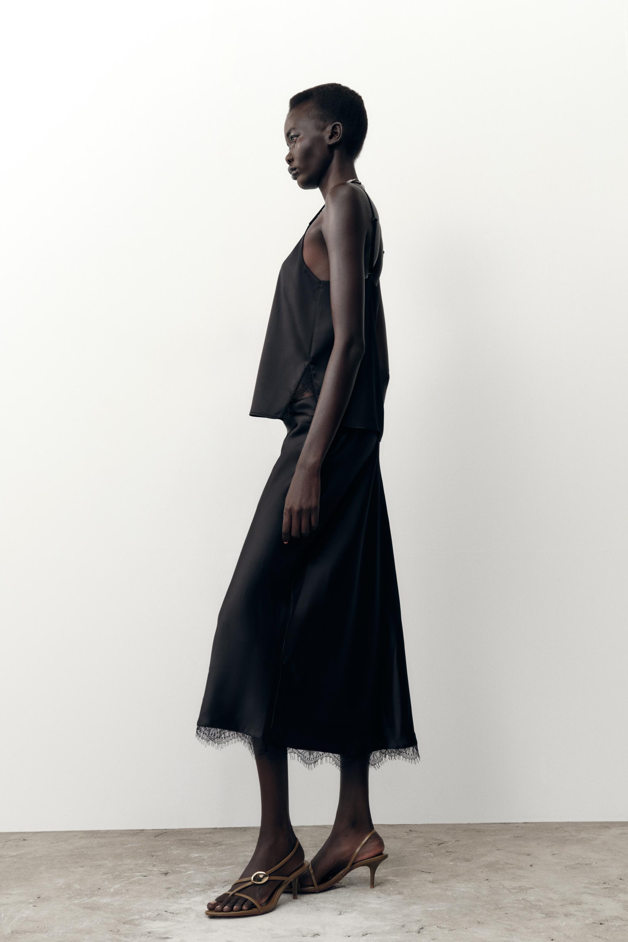 SATIN MIDI LACE SKIRT