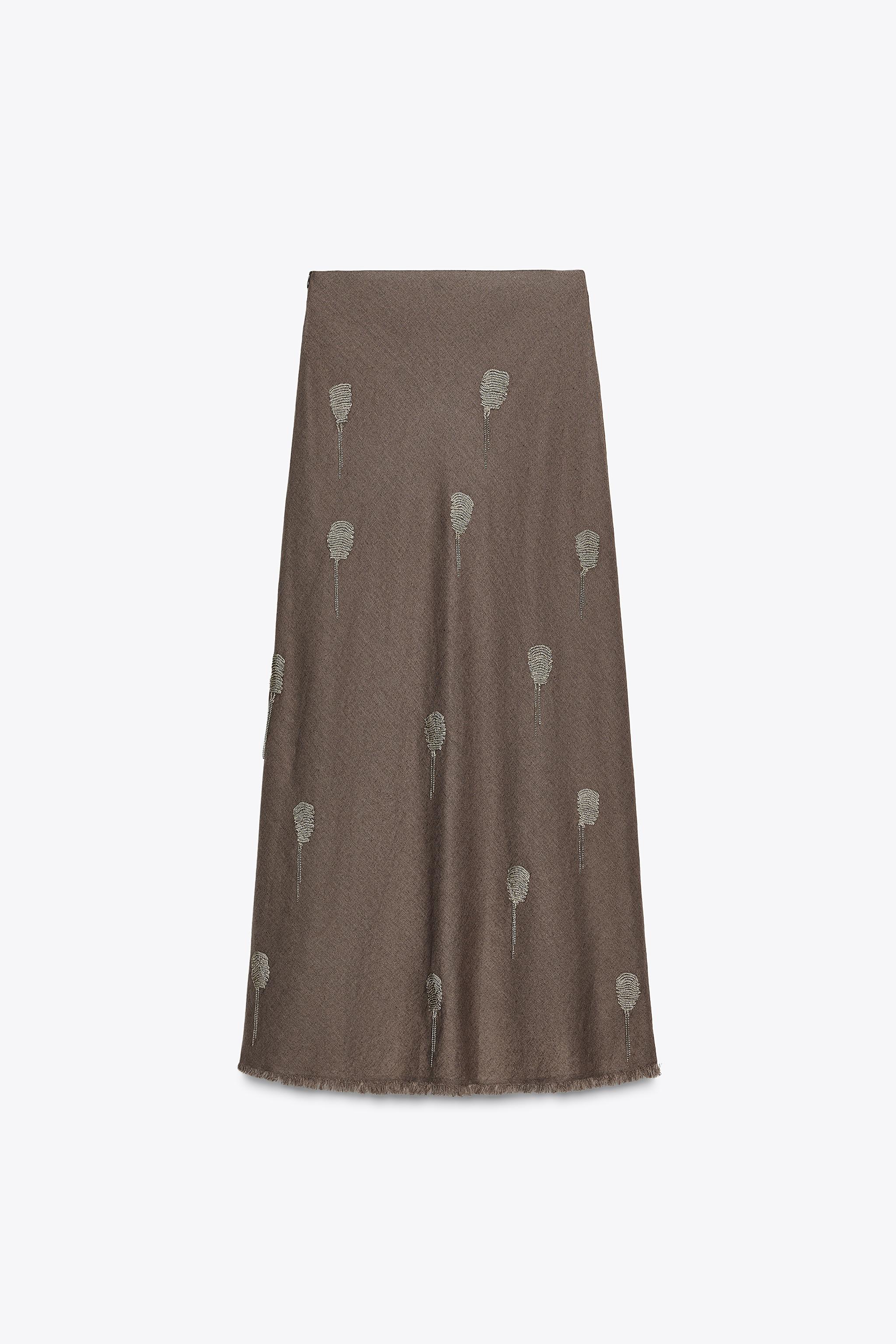 ZW COLLECTION LINEN EMBROIDERED SKIRT