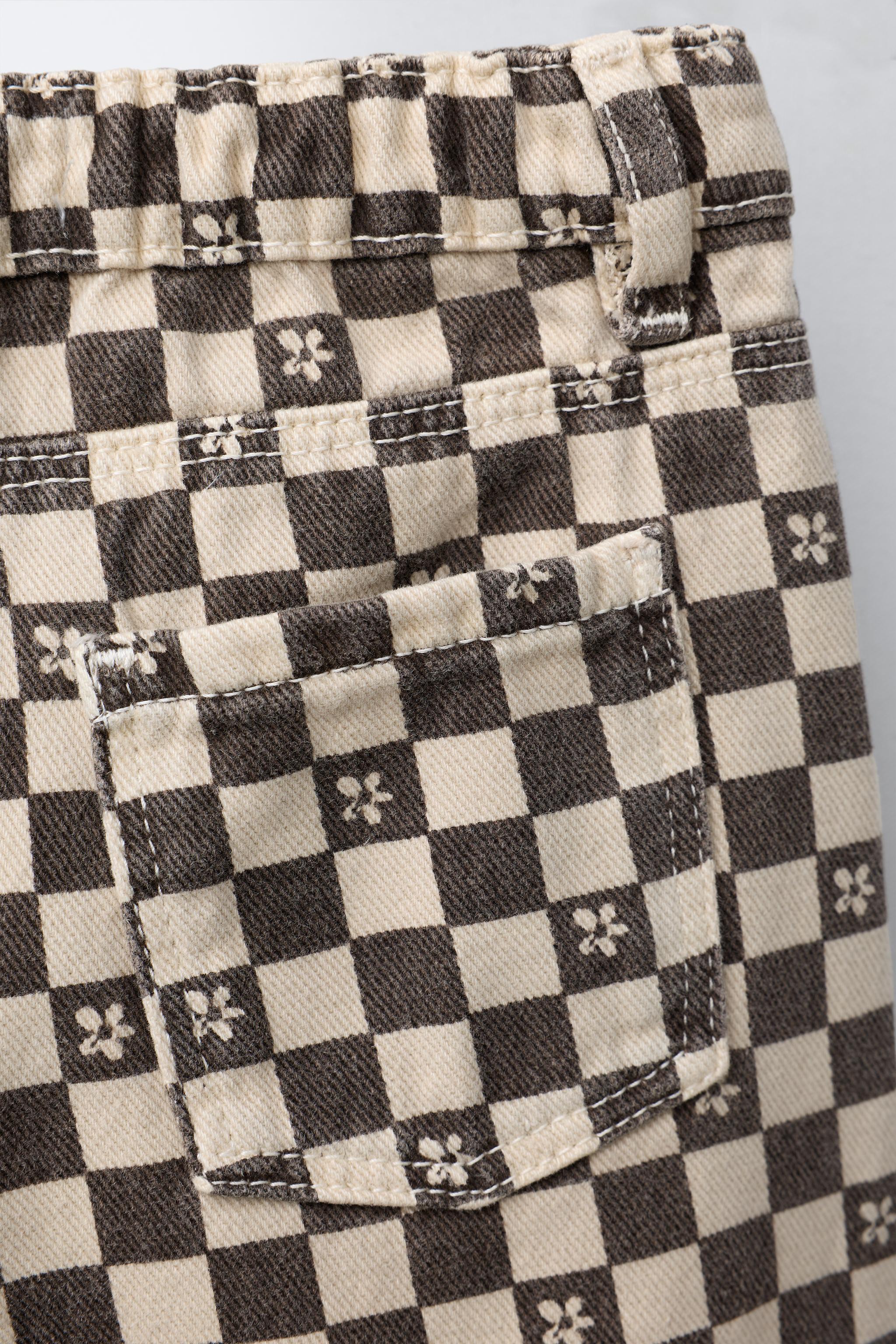 TWILL CULOTTE PANTS WITH CHECKERBOARD PRINT