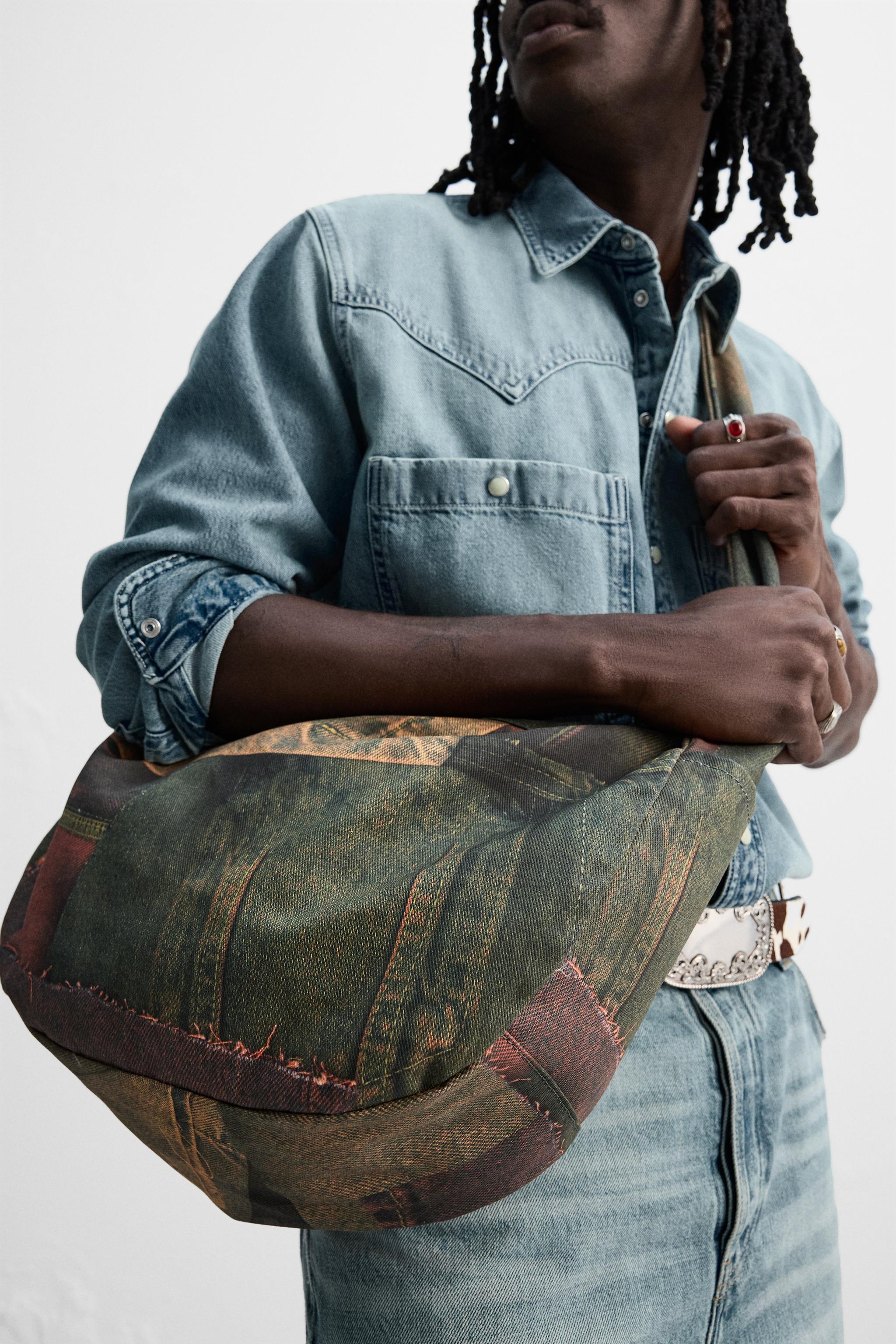 DENIM PRINT SHOULDER BAG