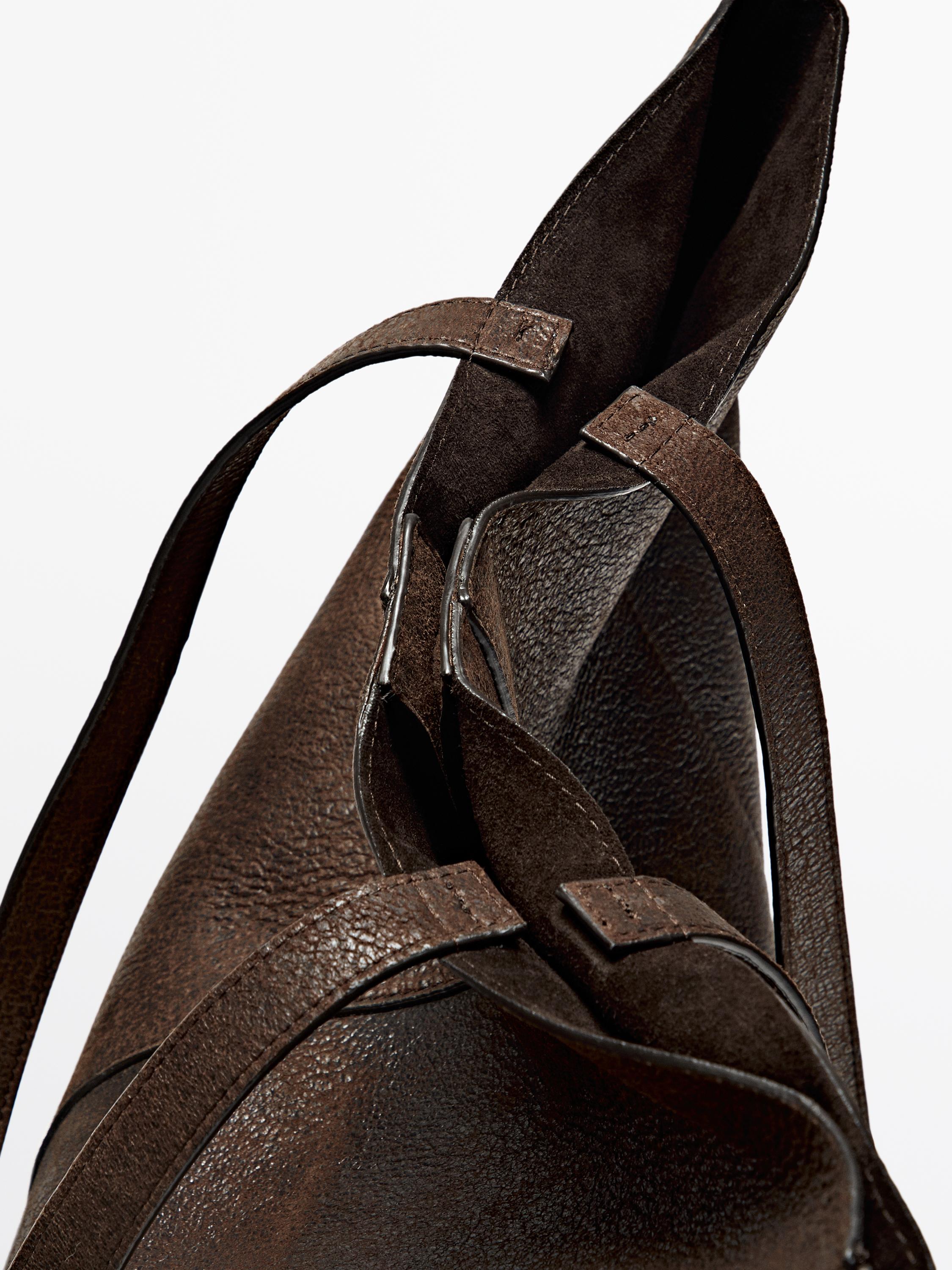 Suede leather tote bag with crackled finish