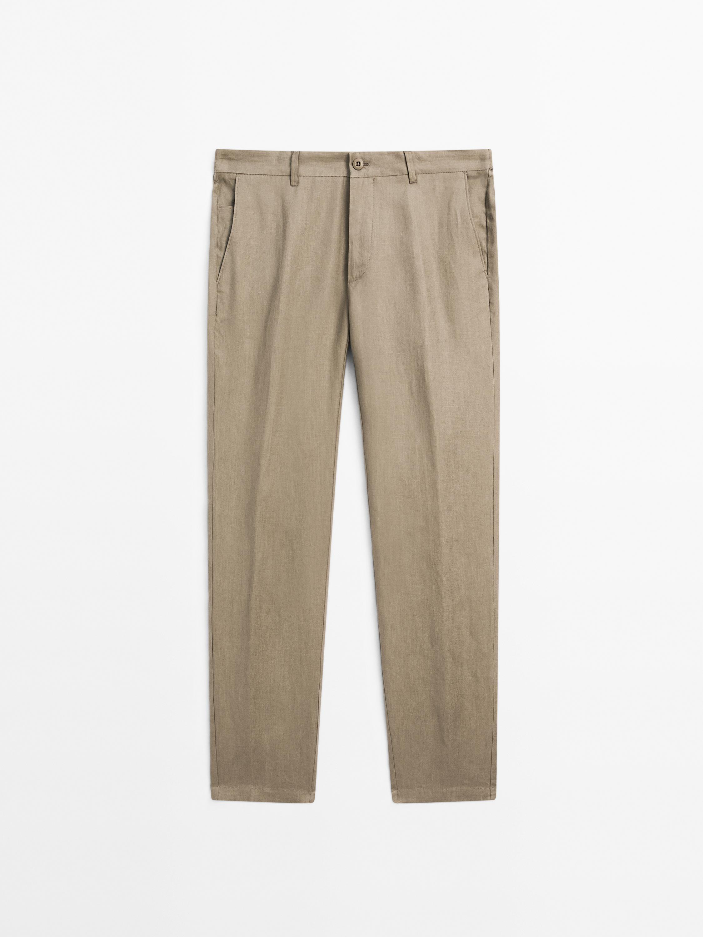 100% linen tapered fit trousers