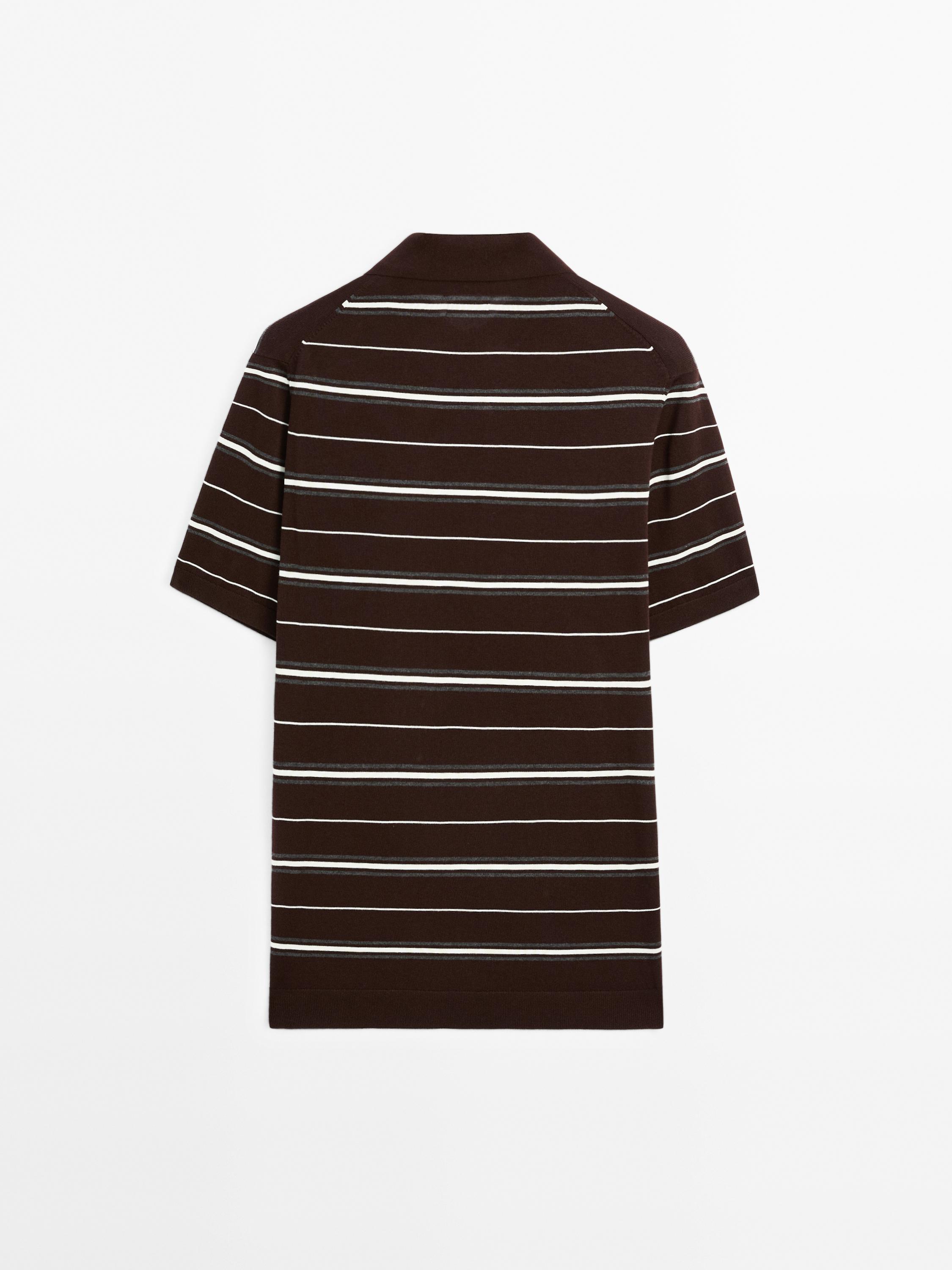 100% cotton striped knit polo shirt