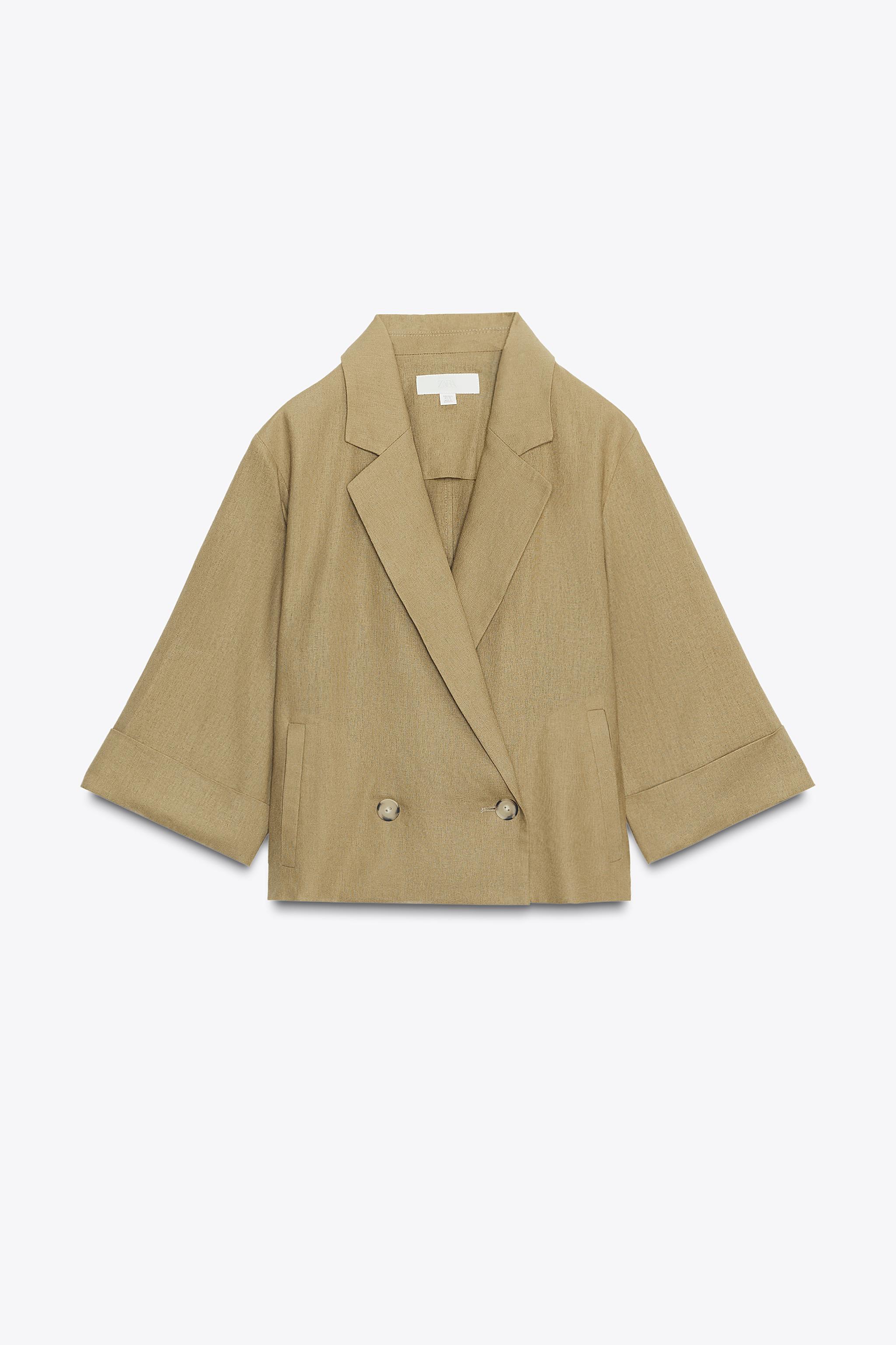 LINEN DOUBLE BREASTED SHORT BLAZER