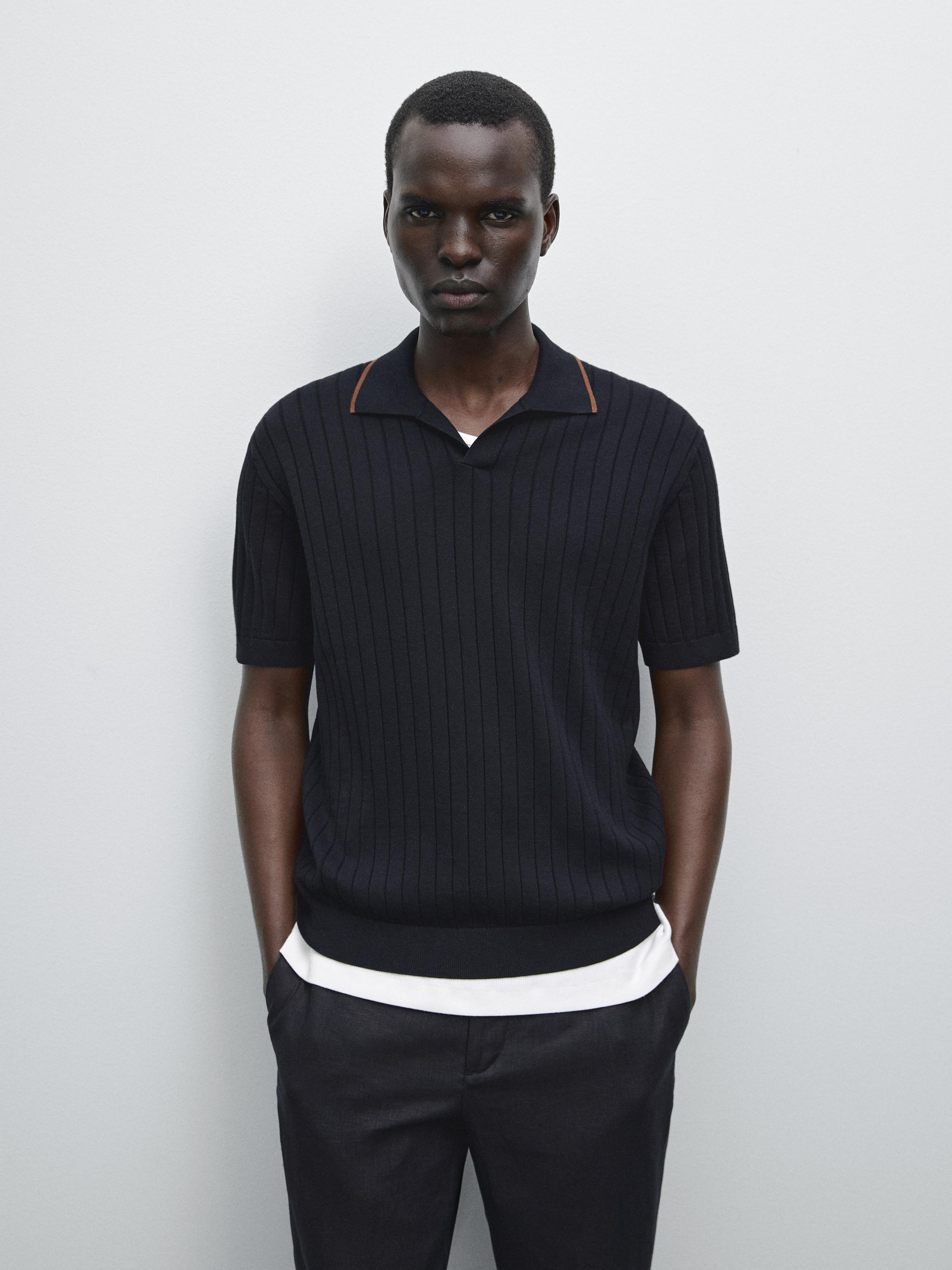 Ribbed knit polo shirt