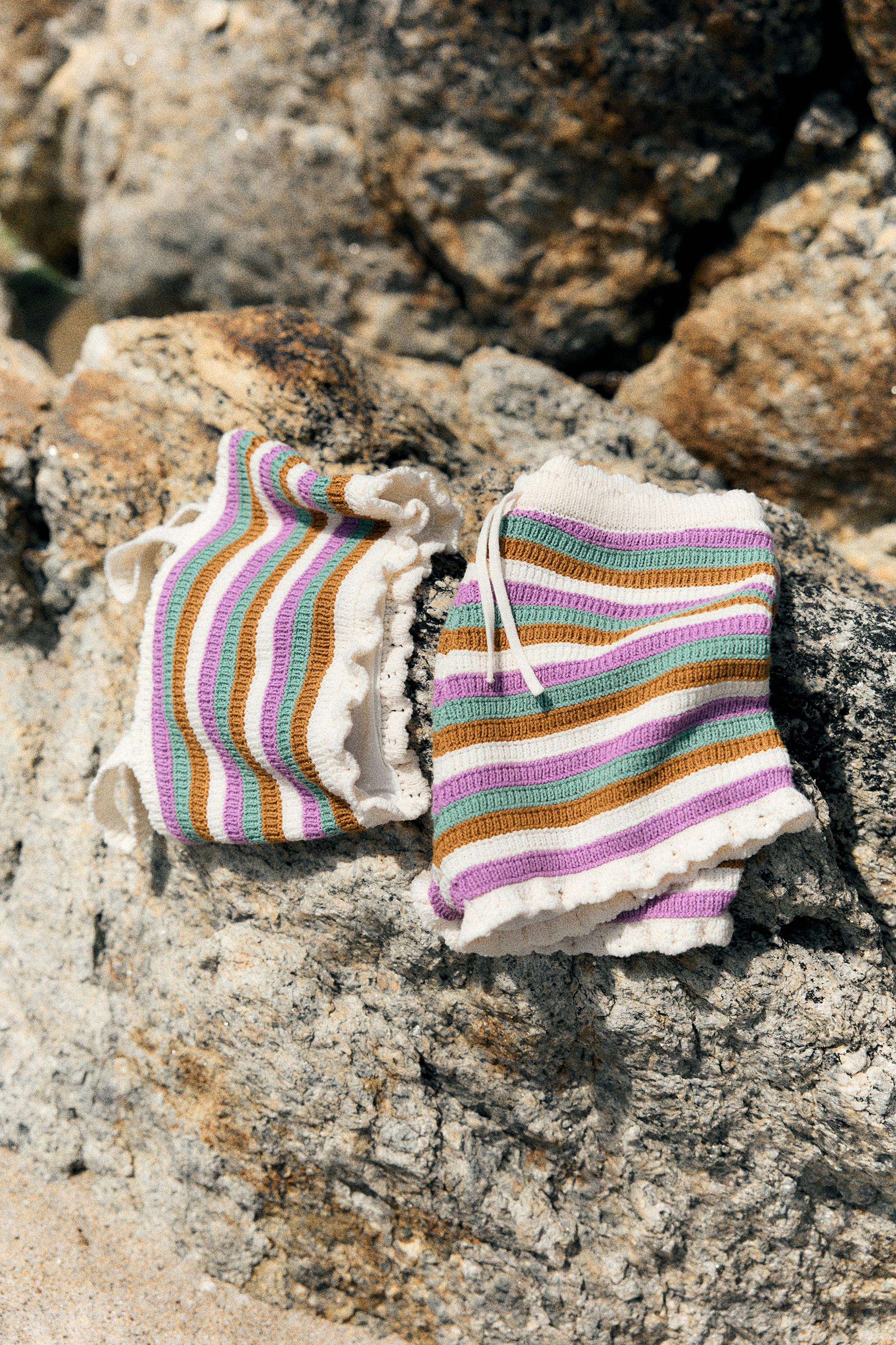 6-14 YEARS/ STRIPED CROCHET KNIT SET
