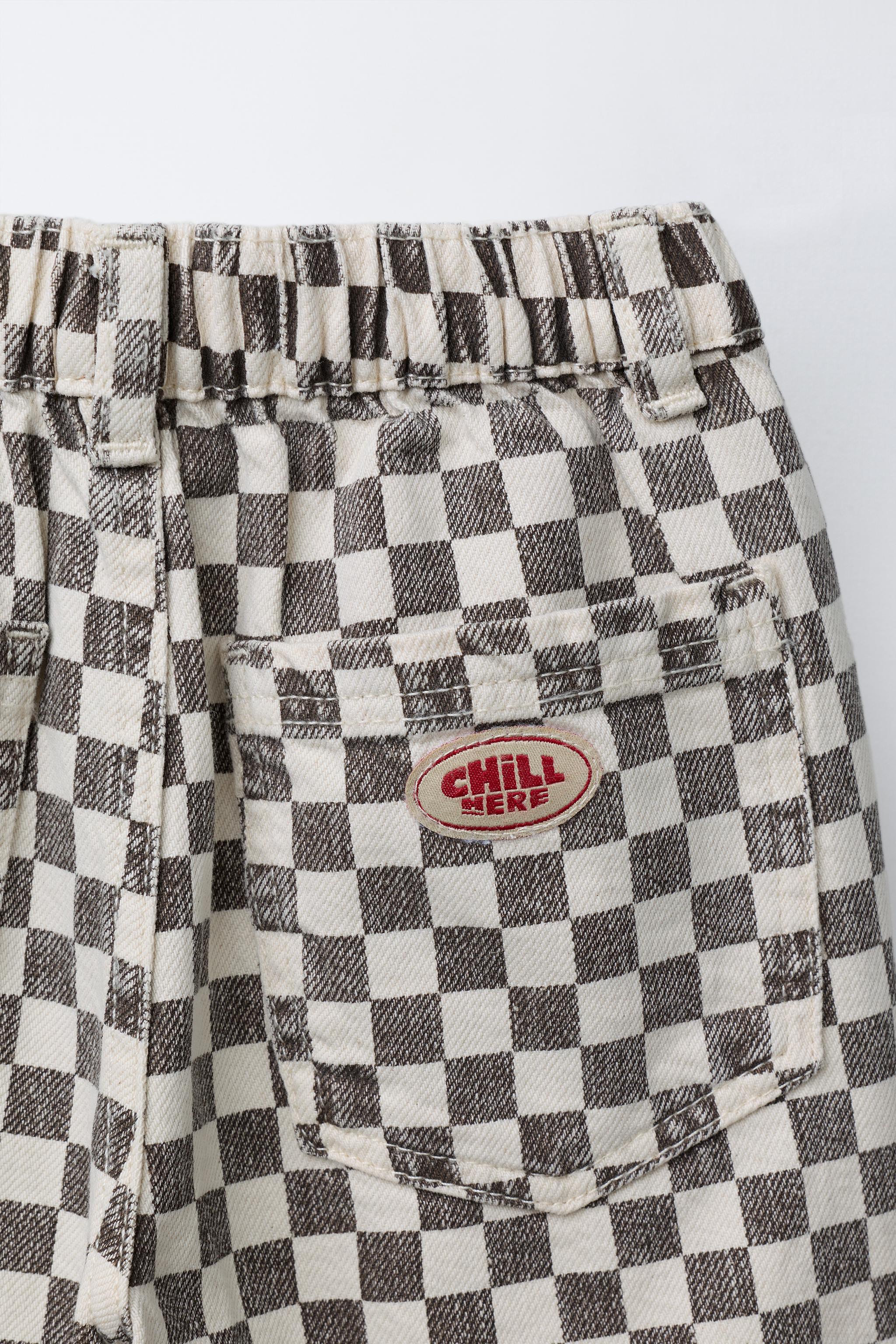 CHECKERBOARD BAGGY TWILL PANTS