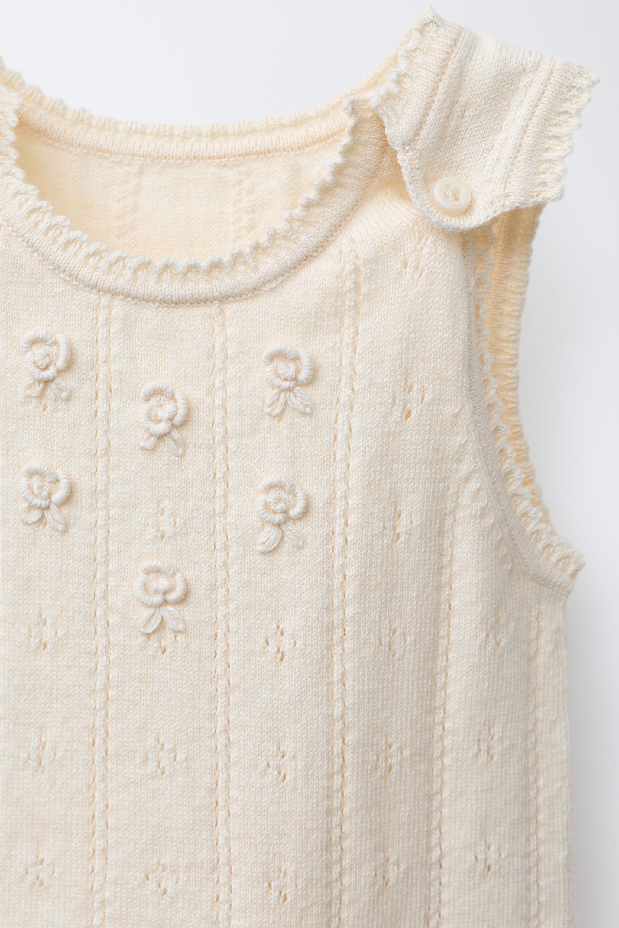 OPENWORK AND EMBROIDERED KNIT OVERALLS
